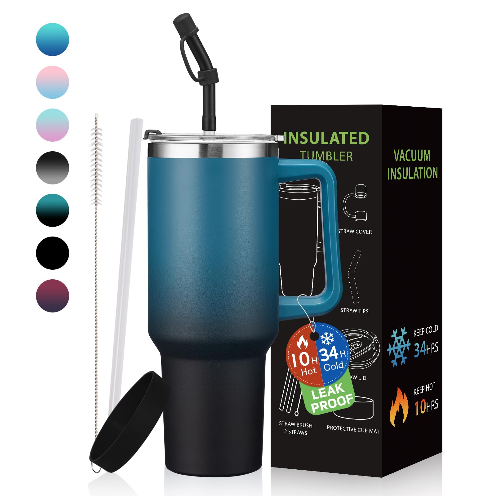 Benzzo Insulated Tumblers 40 Oz Spill Proof Tumbler With Straw, Stainless Steel Metal Thermal Coffe