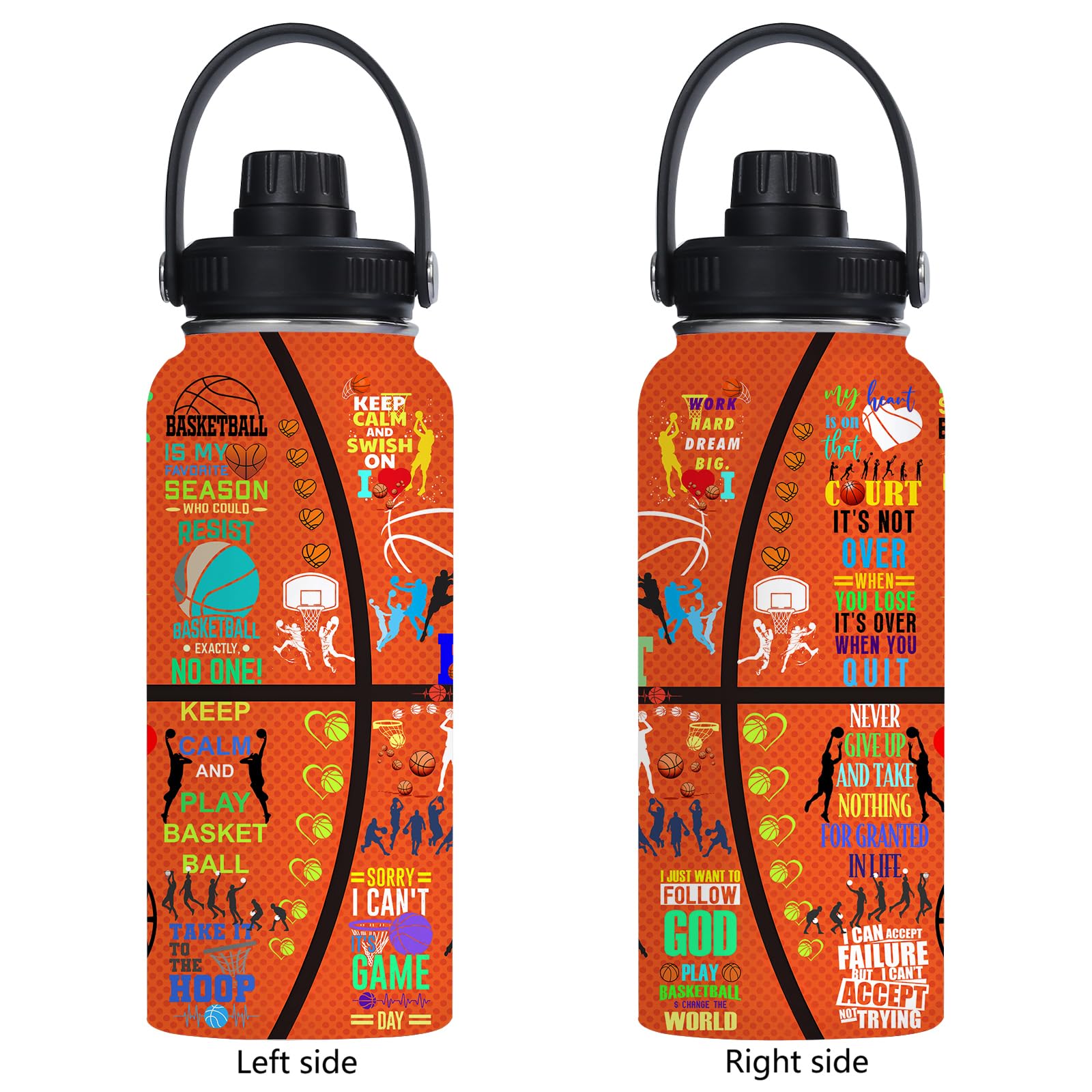 Basketball Water Bottle 32Oz Insulated Sports Water Bottles Basketball For Men Women