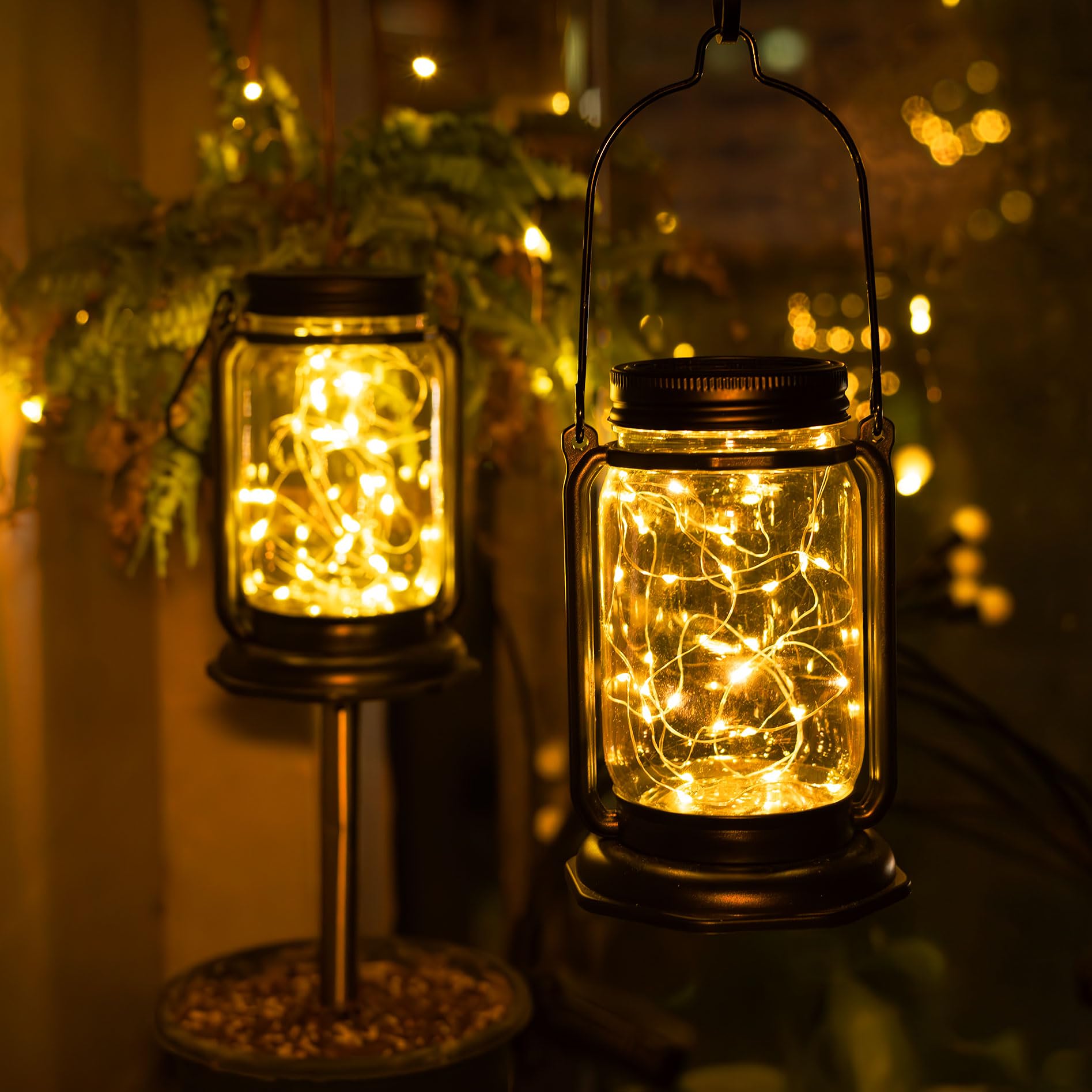 Aikeve Solar Mason Jar Lights,2 Pack 30 Led Starry Fairy String Hanging Mason Jar Lantern Lights,Solar Lanterns For Outdoor Patio Party Garden Yard Wedding Decor (Mason Jars/Handles Included)