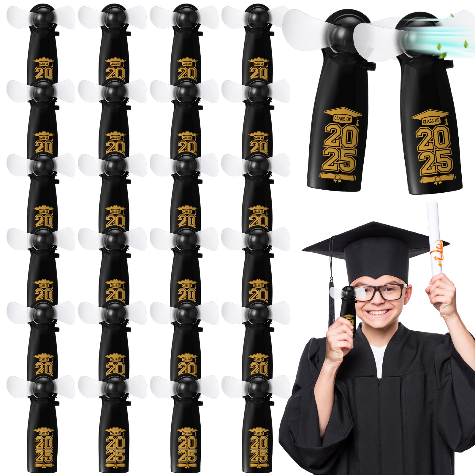 Vihose 24 Pcs Mini Portable Graduation Fan Bulk Powerful Handheld Fan Electric Personal Battery Hand - Koospark