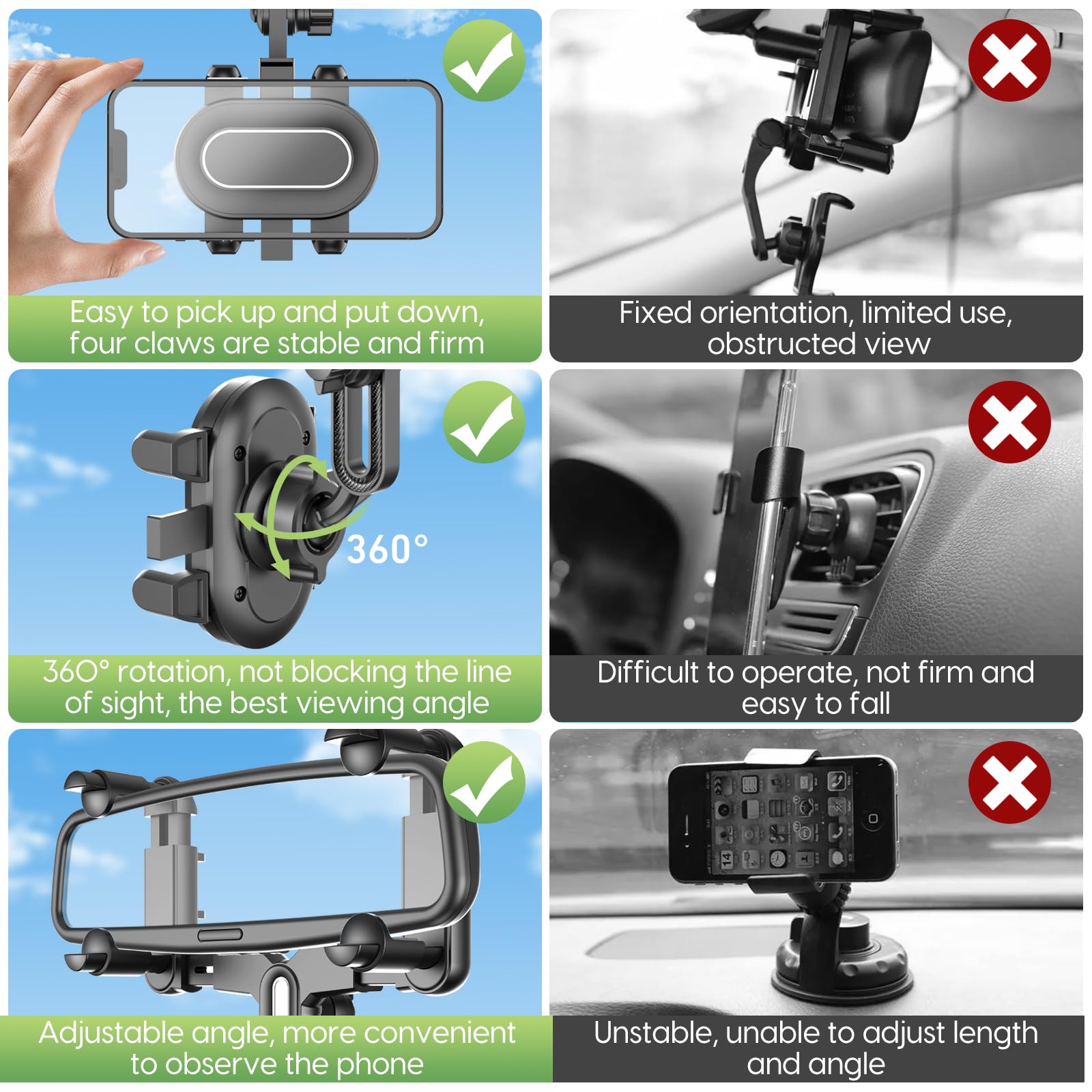 Sink Cover Rear View Mirror Phone Holder - Multifunctional 360 Rotatable, Retractable Handle Fixed At Four Corners, All Phone Compatible