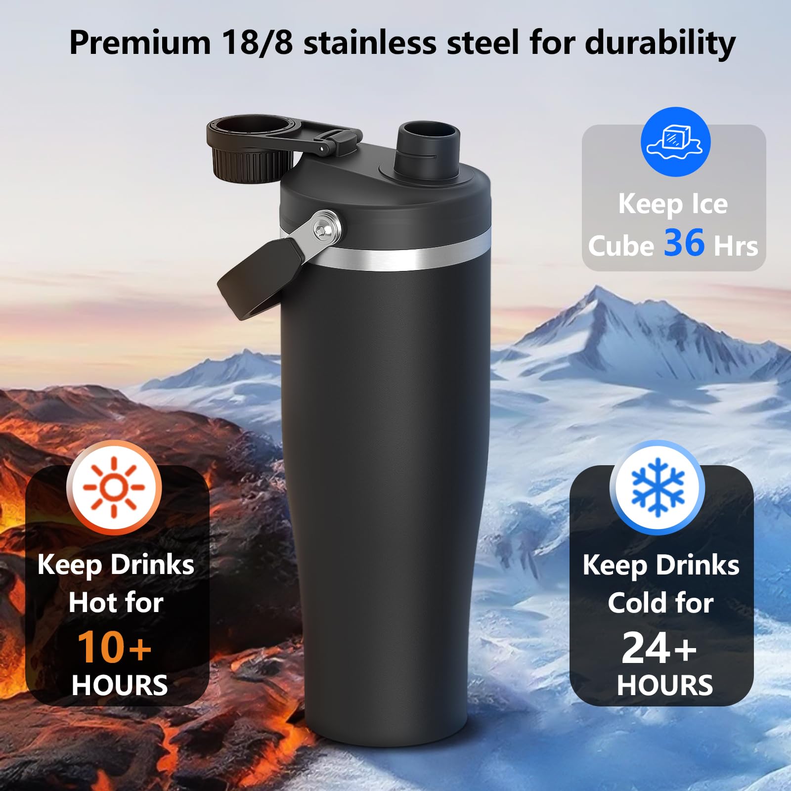 50 Oz Stainless Steel Water Bottle With Spout Lid & Handle, Insulated Large Hydration Bottle