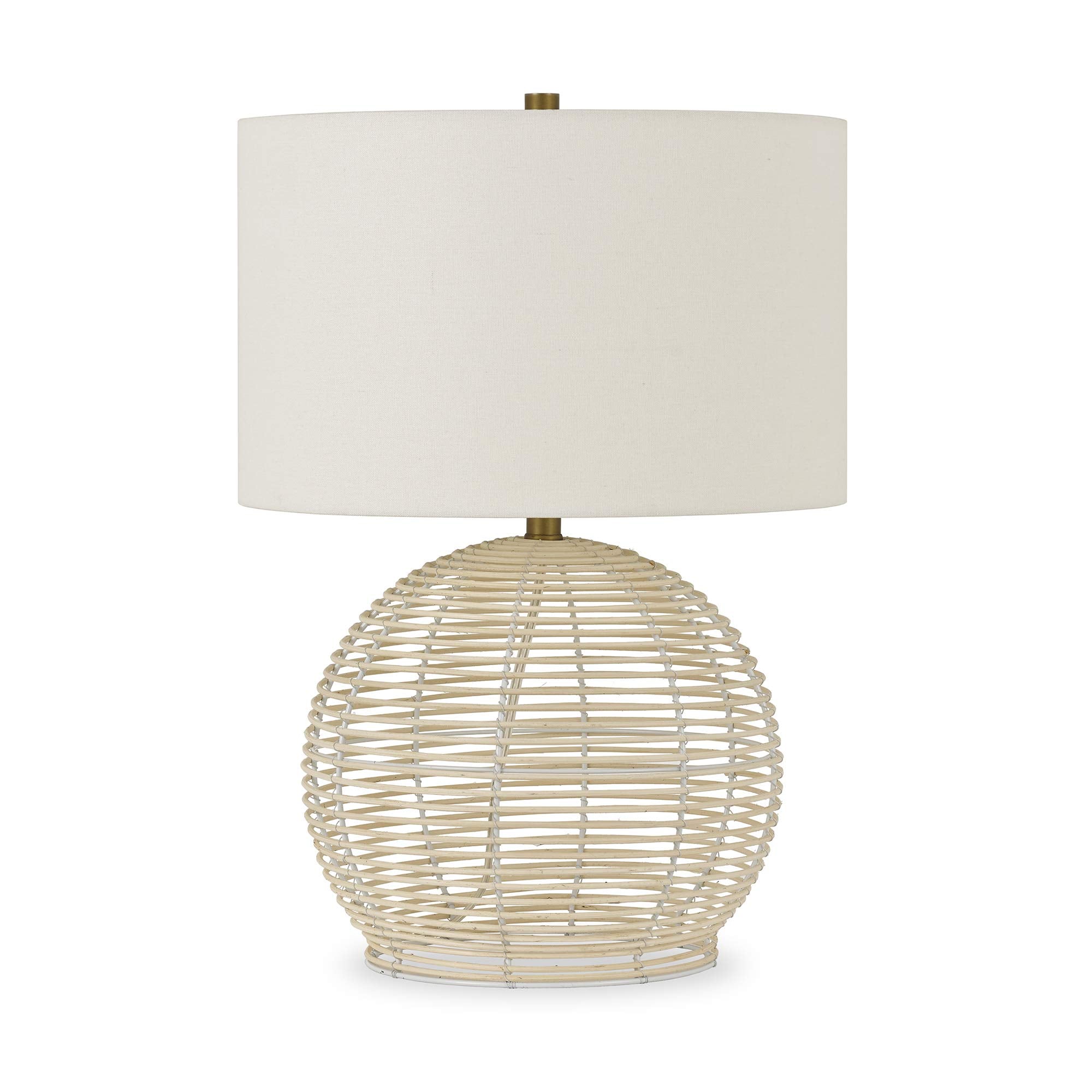 Henn&Hart 21.5" Tall Rattan Table Lamp With Fabric Shade In Rattan, For Home, Living Room, Bedroom, Entertainment Room, Office, Kitchen, Dining