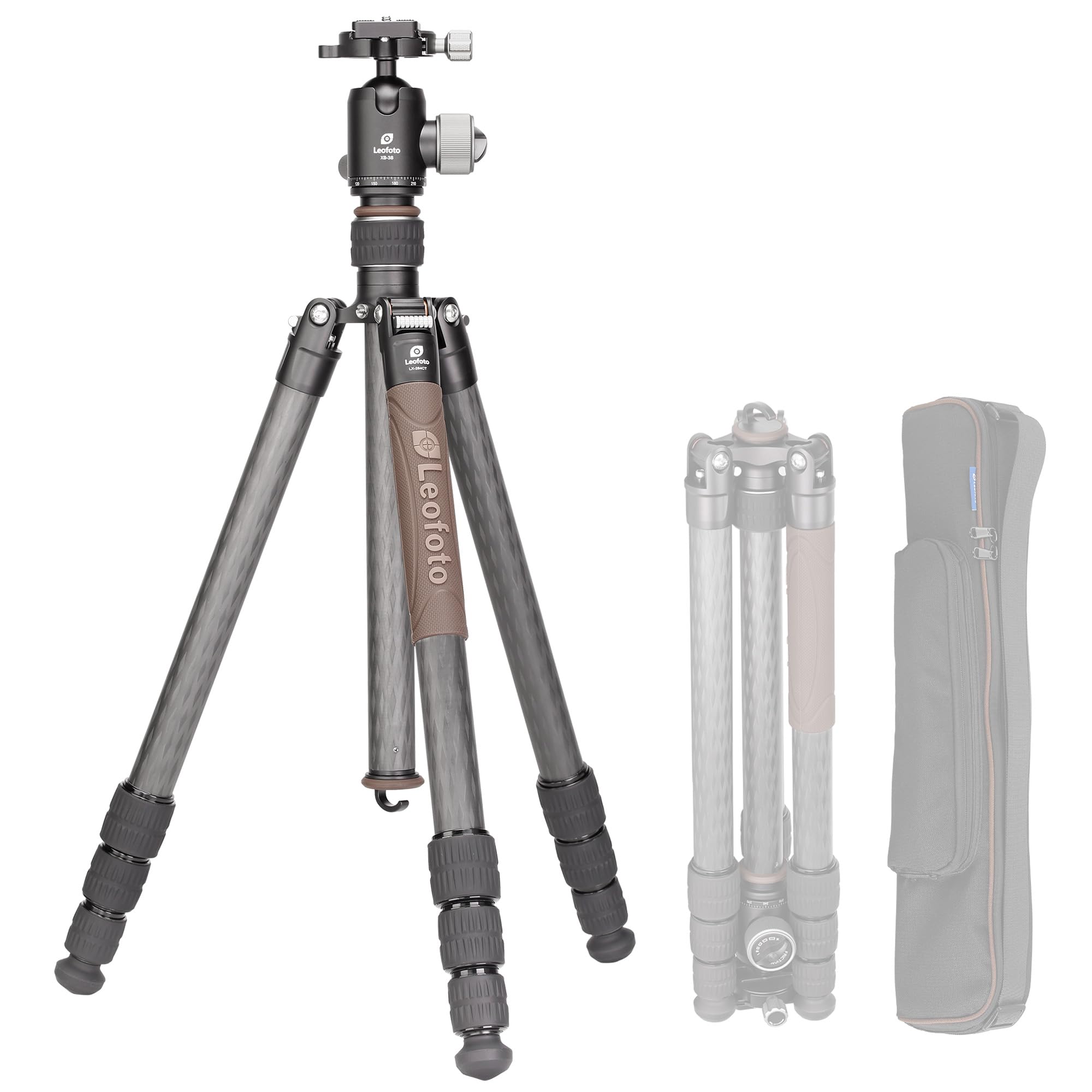 Leofoto Carbon Fiber Lightweight Travel Tripod, Reversible Folding Leg Tripod With Ball Head, Removable Center, Maxload 10Kg, Weight 1.66Kg, Folded 470Mm (Lx-284Ct+Xb-38)