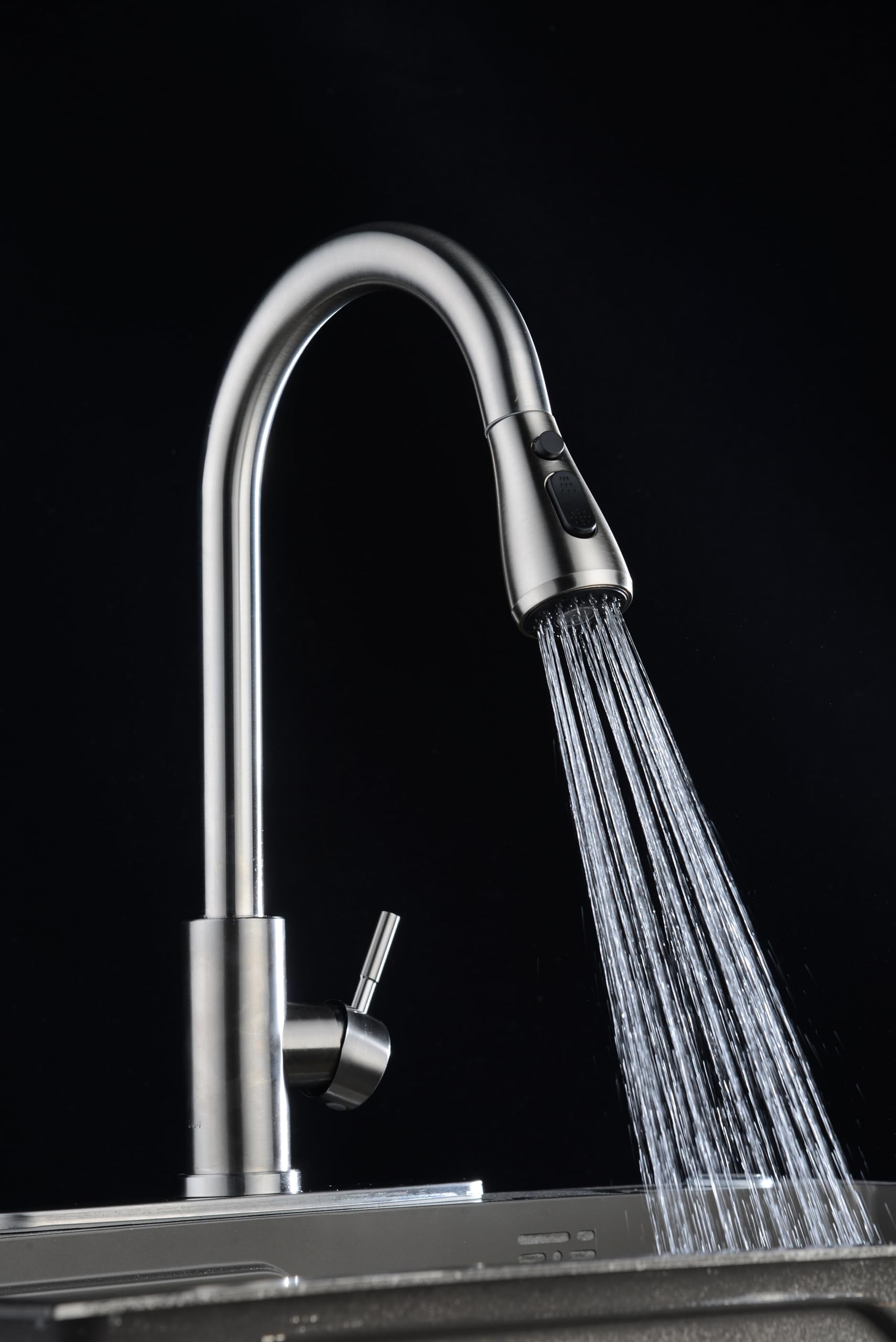 Mayyaya Kitchen Faucet With Pull Down Sprayer- Brushed Nickel Sink Faucets, 360° Swivel Single Handle High Arc Stainless Steel, Commercial Modern Kitchen-Faucets, 1/3 Hole, Deck Plate Included (3-Model)