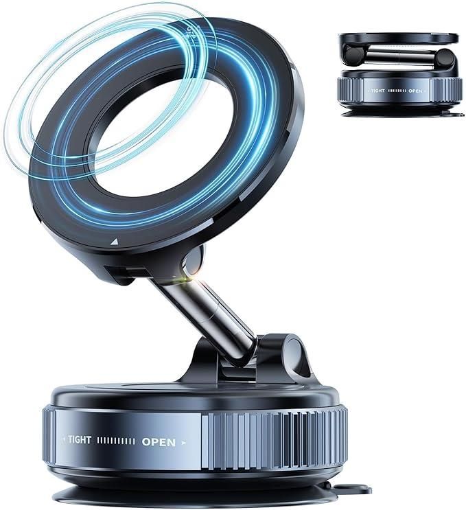 360° Magnetic Phone Holder with Vacuum Suction Base Adjustable & Foldable Stand for Desk & Car Mount Use