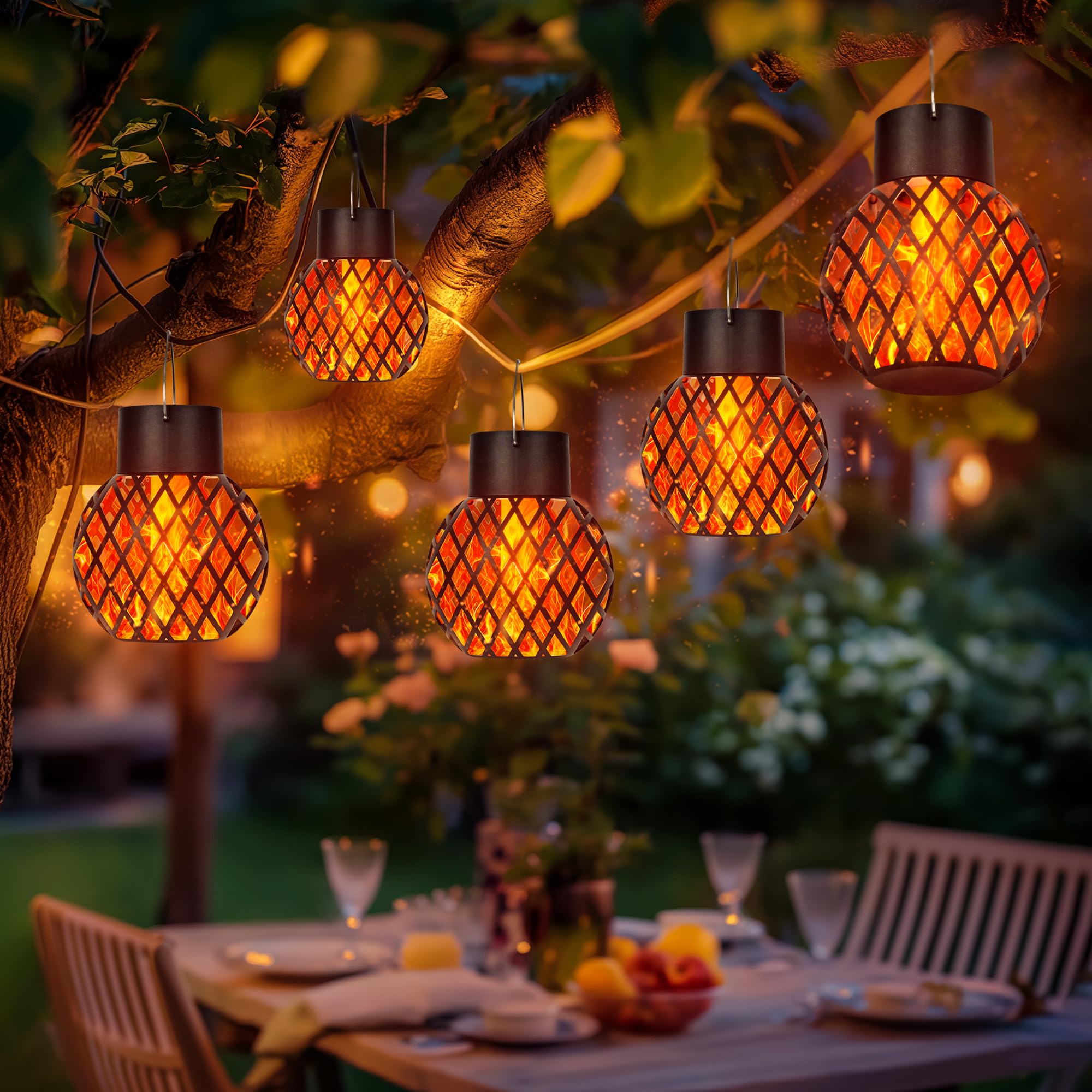 Gigalumi Solar Hanging Lights - 8 Pack With Flickering Flame, Outdoor Solar Lights For Yard, Patio, Tree, Camping, Christmas Decoration, Larger Lanterns
