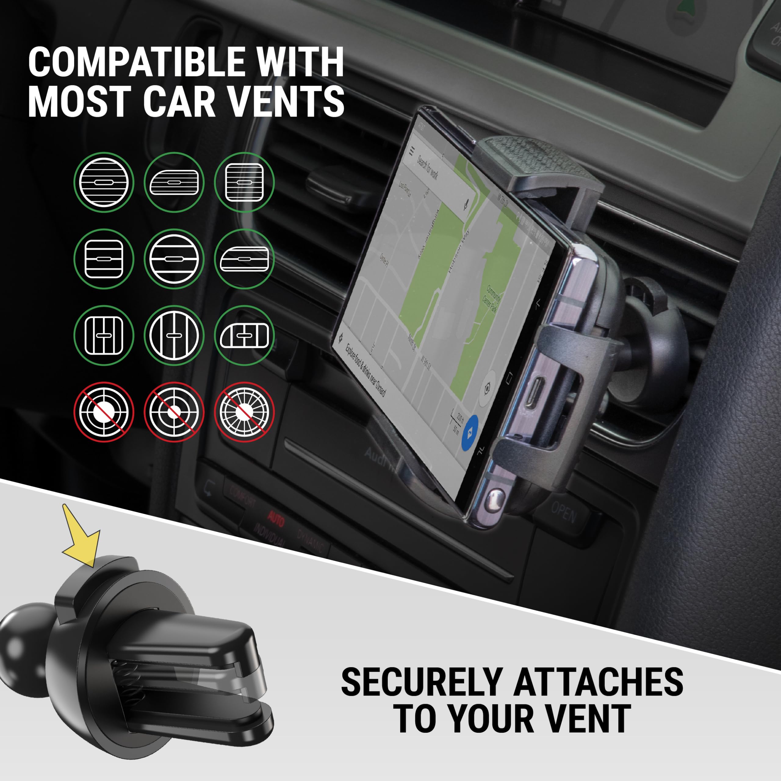 Scosche Suhvwdl-2Xces0 Universal Phone Mount, Rotatable Hands- Car Air Vent/Dashboard/Windshield Suction Cup Phone Holder Stand Compatible With Iphone 16/15/14/13/12 Series, Android (Pack Of 2)