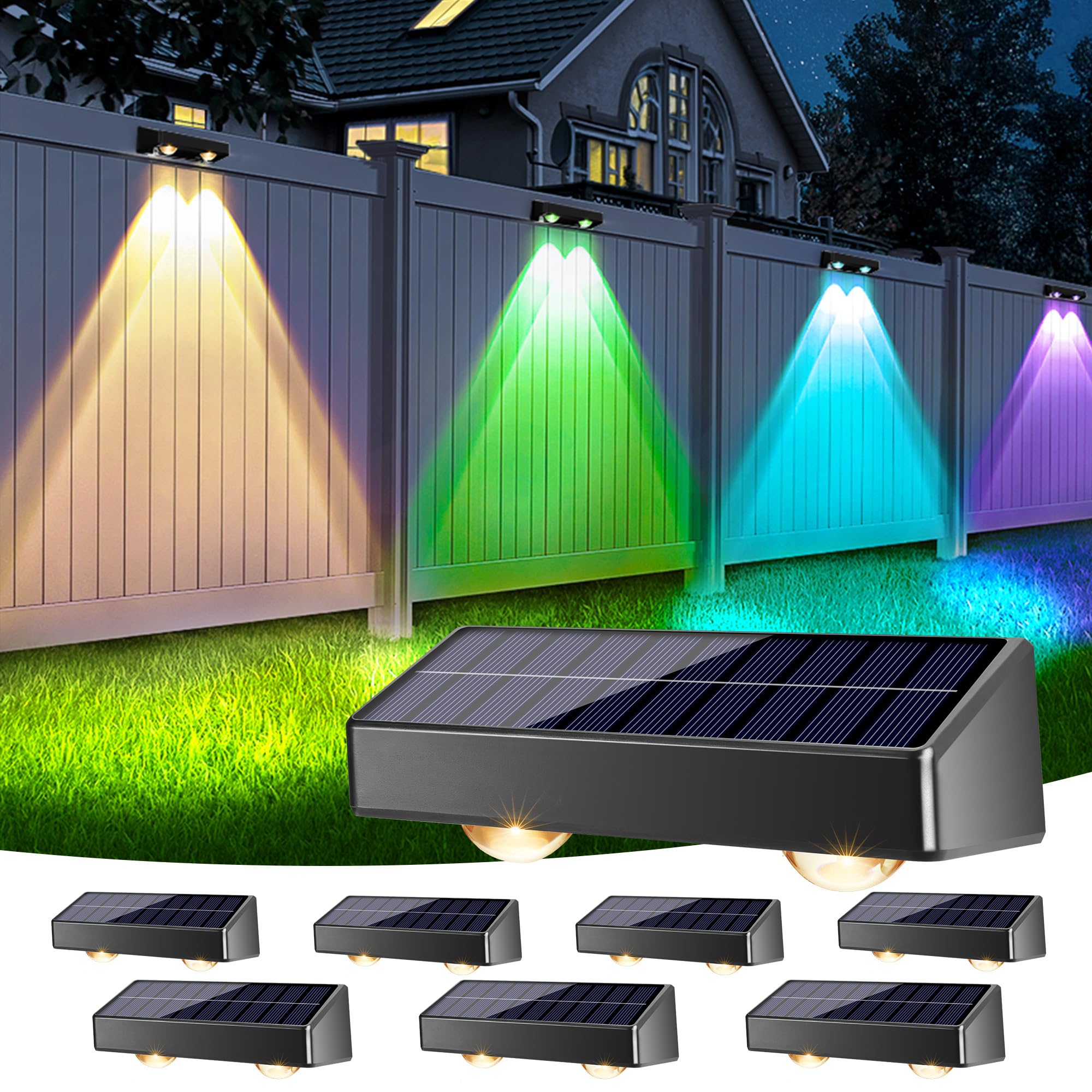 Brizled Solar Fence Lights Outdoor, 8 Pack 11 Modes Warm White & Cool White & Rgb Solar Wall Lights, 100 Lumens Color Changing Deck Light Ip65 Waterproof Outdoor Lighting For Railing Wall Deck Fence