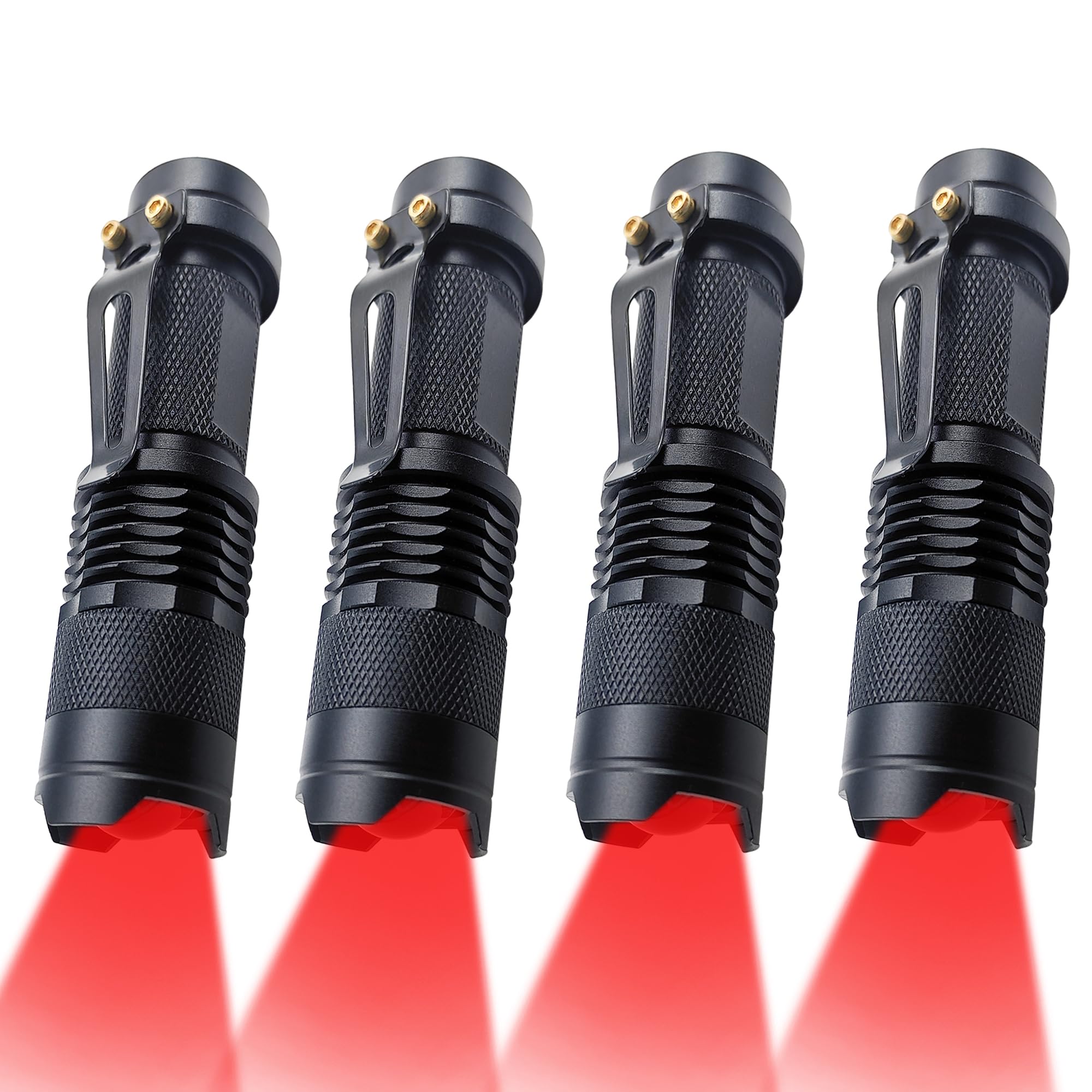 Xinfeibei Red Light Flashlight, Single Mode Lightweight Adjustable Focus Portable Red Led Flashlights For Night Hunting Astronomy Aviation,4-Pack