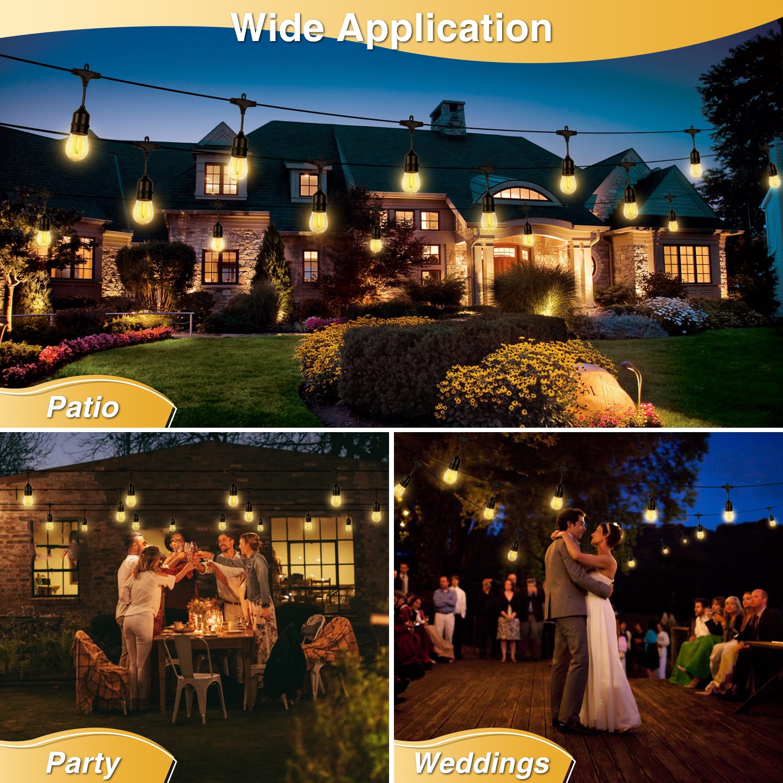 Zjojo 50Ft Solar String Lights - Outdoor Waterproof With 16 Plastic Shatterproof Bulbs, Ip65 Grade Led Patio Lights With Solar Power & Usb Port