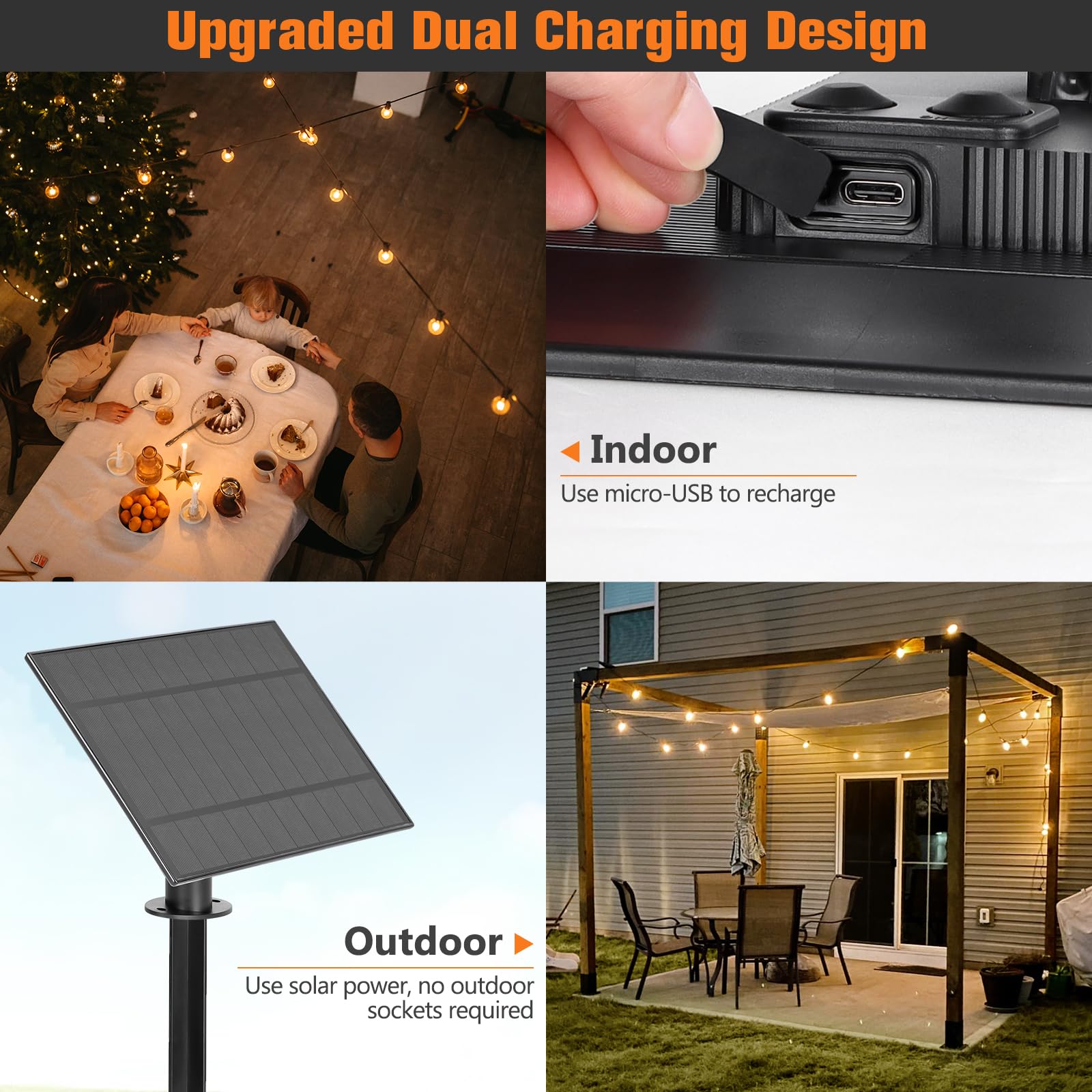 Oooled Solar String Lights Outdoor Waterproof 100Ft With Remote, 52 Led Shatterproof St38 Vintage Edison Bulbs, 3 Light Modes, Dimmable& Timable Hanging Lights For Outside Backyard