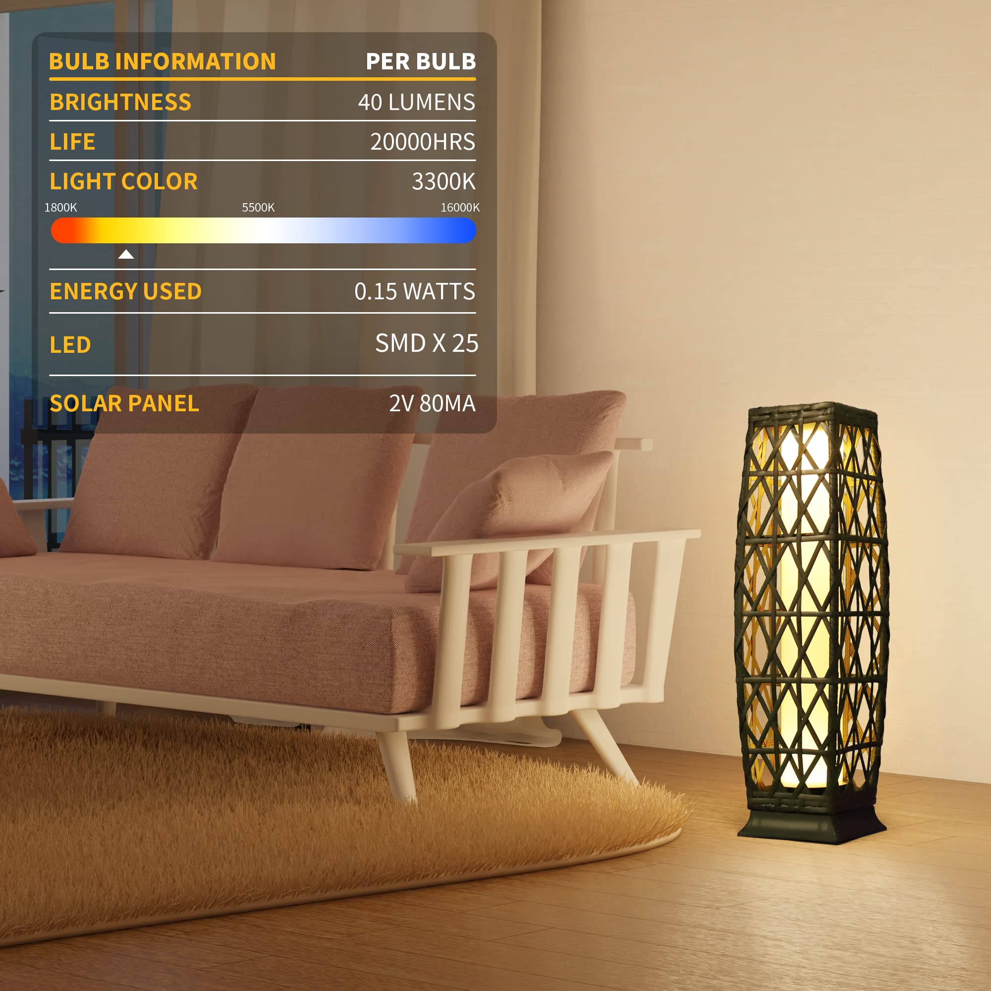 Olymsold Solar Floor Lamp,Outdoor Floor Lamp,Solar Lanterns Outdoor Waterproof,Solar Powered Resin Wicker Outdoor Solar Lamp,Weather-Resistant Rattan Deck Light For Porch, Garden,Patio,Deck