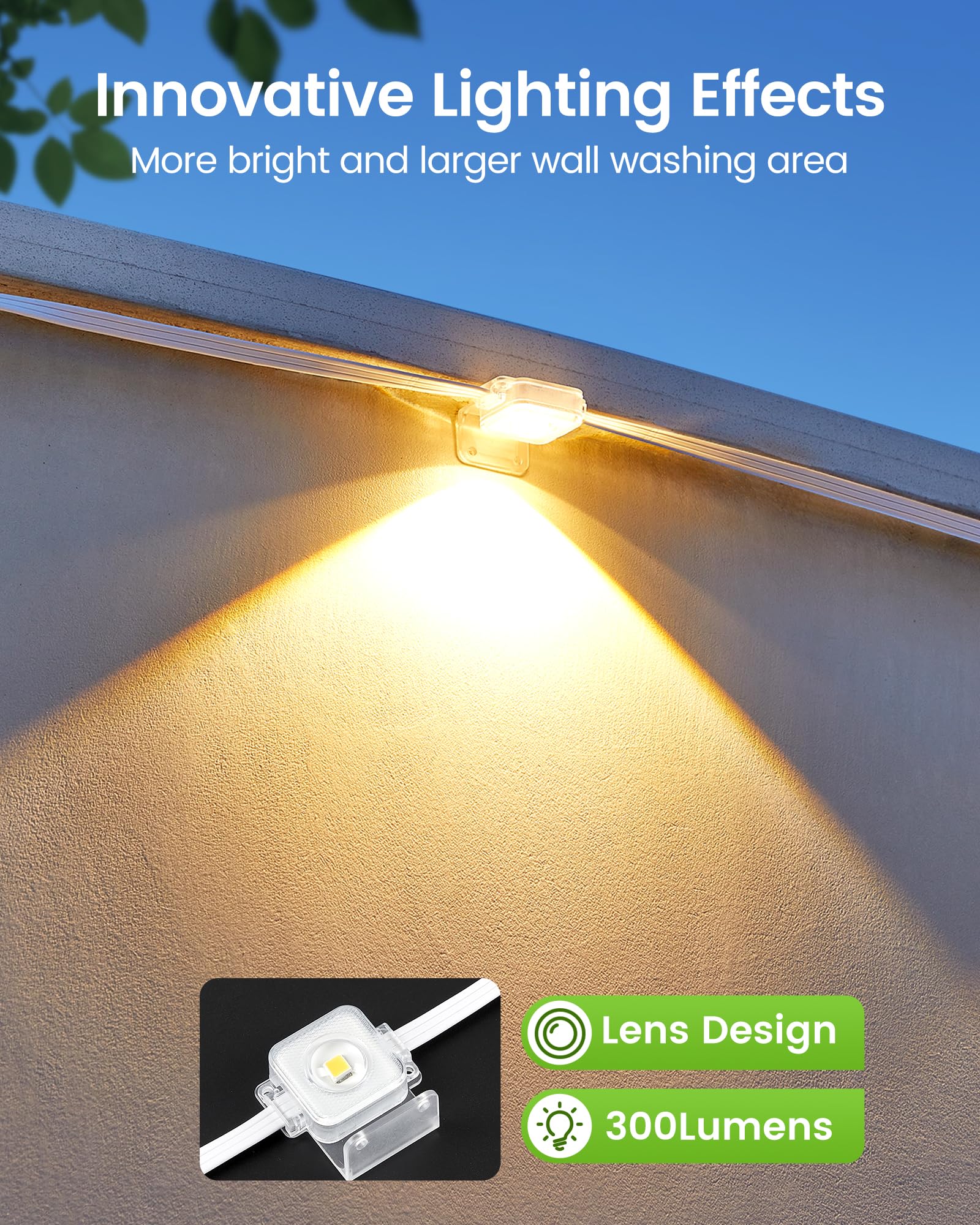 Lifengsoler Permanent Outdoor Lights - 32.8Ft Solar Powered Eaves Lights With 20 Leds, 9000Mah, Ip68 Waterproof For Holiday, Birthday Party, Christmas Decor, Home Safety