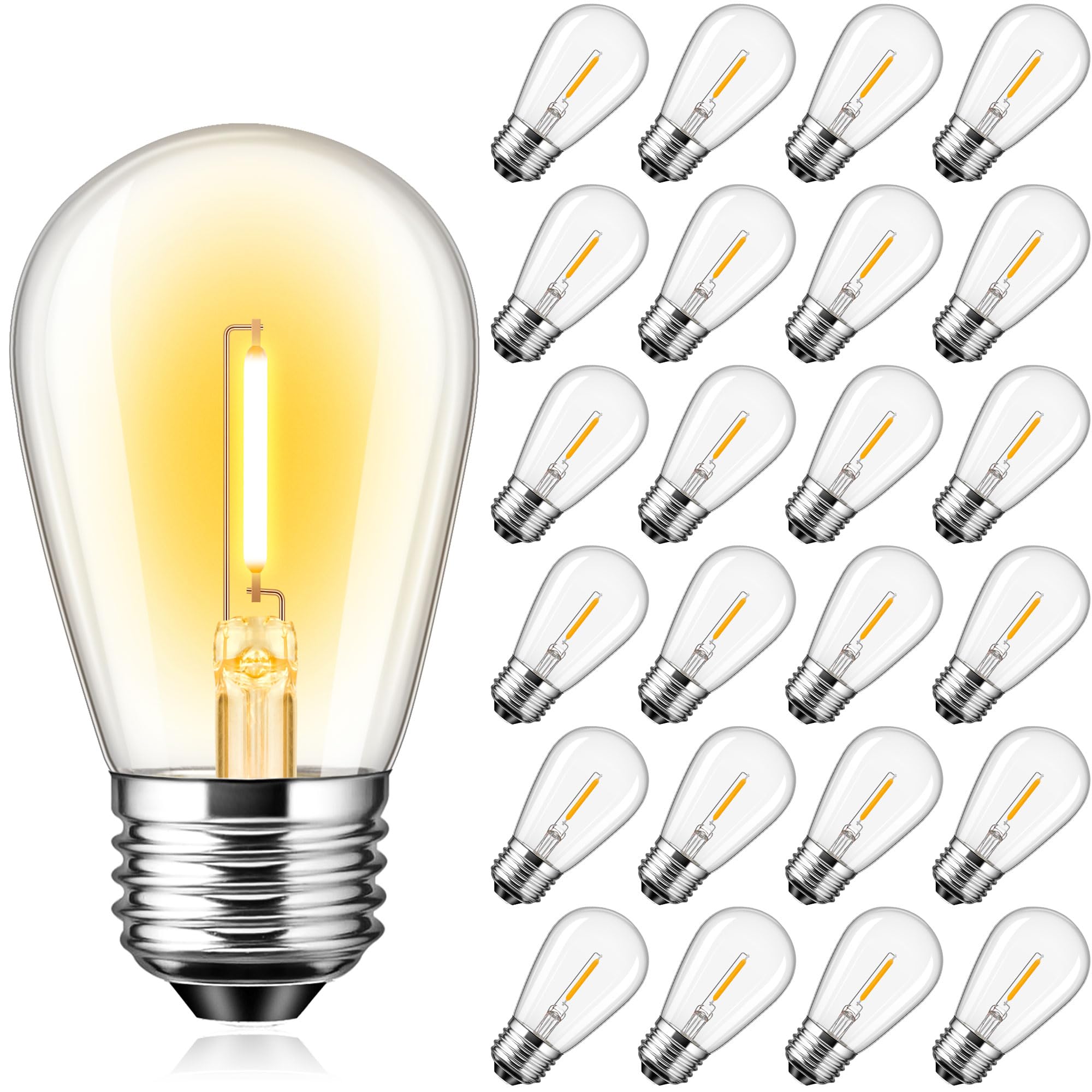 Sphoon 25 Pack S14 Replacement Led Bulbs Outdoor String Lights Bulbs Filament Edison Bulb 1W=10W For Garden Patio Party Warm White 2700K,80Lm,Clear Glass,E26 Base