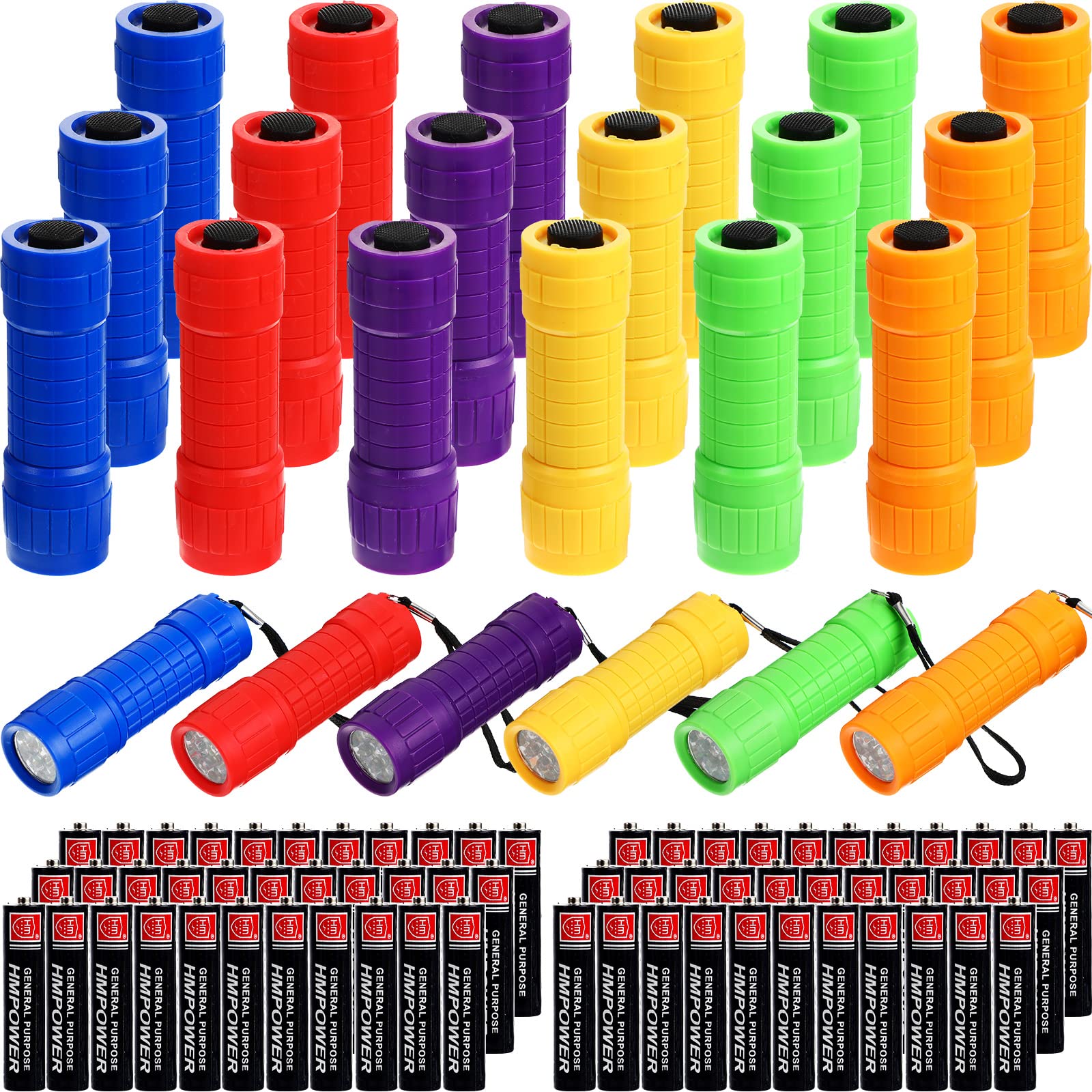 Fumete 20 Pack 9-Led Mini Flashlight Set With 60 Pieces Aaa Batteries, Flashlight Kids Handheld Flashlights Bulk For Camping Accessories Supplies, Assorted Colors