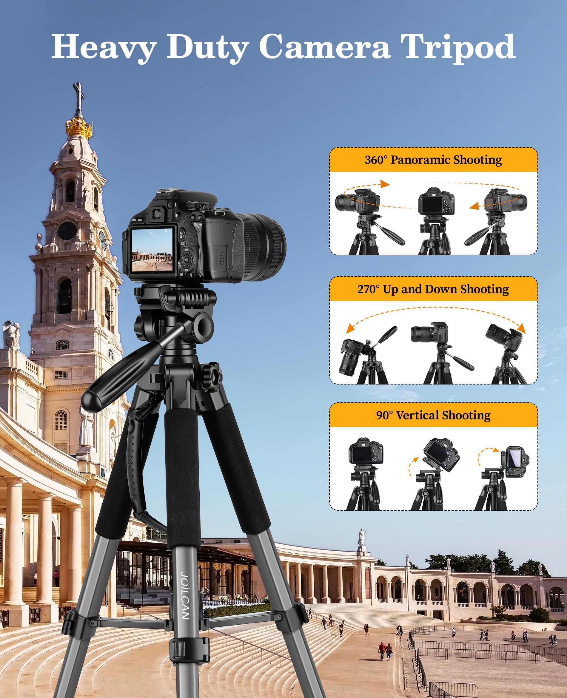 Joilcan Tripod, 75" Tripod For Camera & Phone, Heavy Duty Camera Tripod Travel Tripod With Remote Carry Bag, Tripods Compatible With Canon Nikon Camera Dslr Laser Level Camcorder