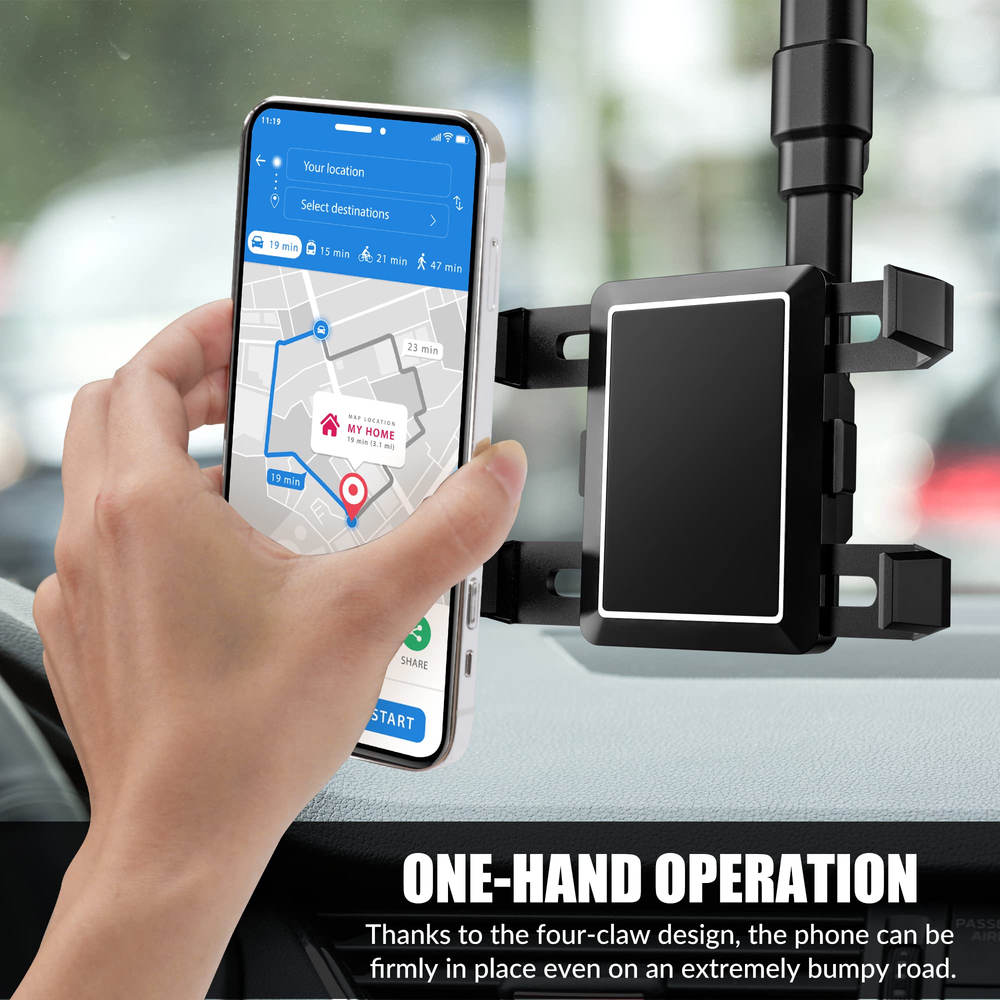 Sxhyf Rear View Mirror Phone Holder,  Rotatable And Retractable, Universal Mount, Cell Car Fit For Iphone 11 12 13 14 Pro Max Samsung All Phone