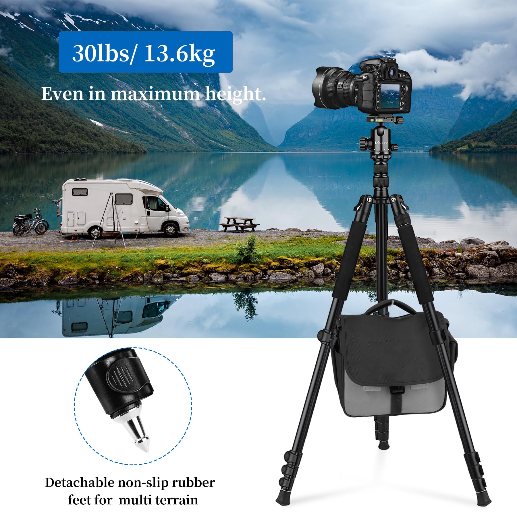 Victiv 78" Tripod For Camera, Tall Dslr Tripod & Monopods, Professional Heavy Duty Tripod For Spotting Scopes, Binocular, Aluminum Camera Tripods Stand, Compatible With Canon Nikon Sony