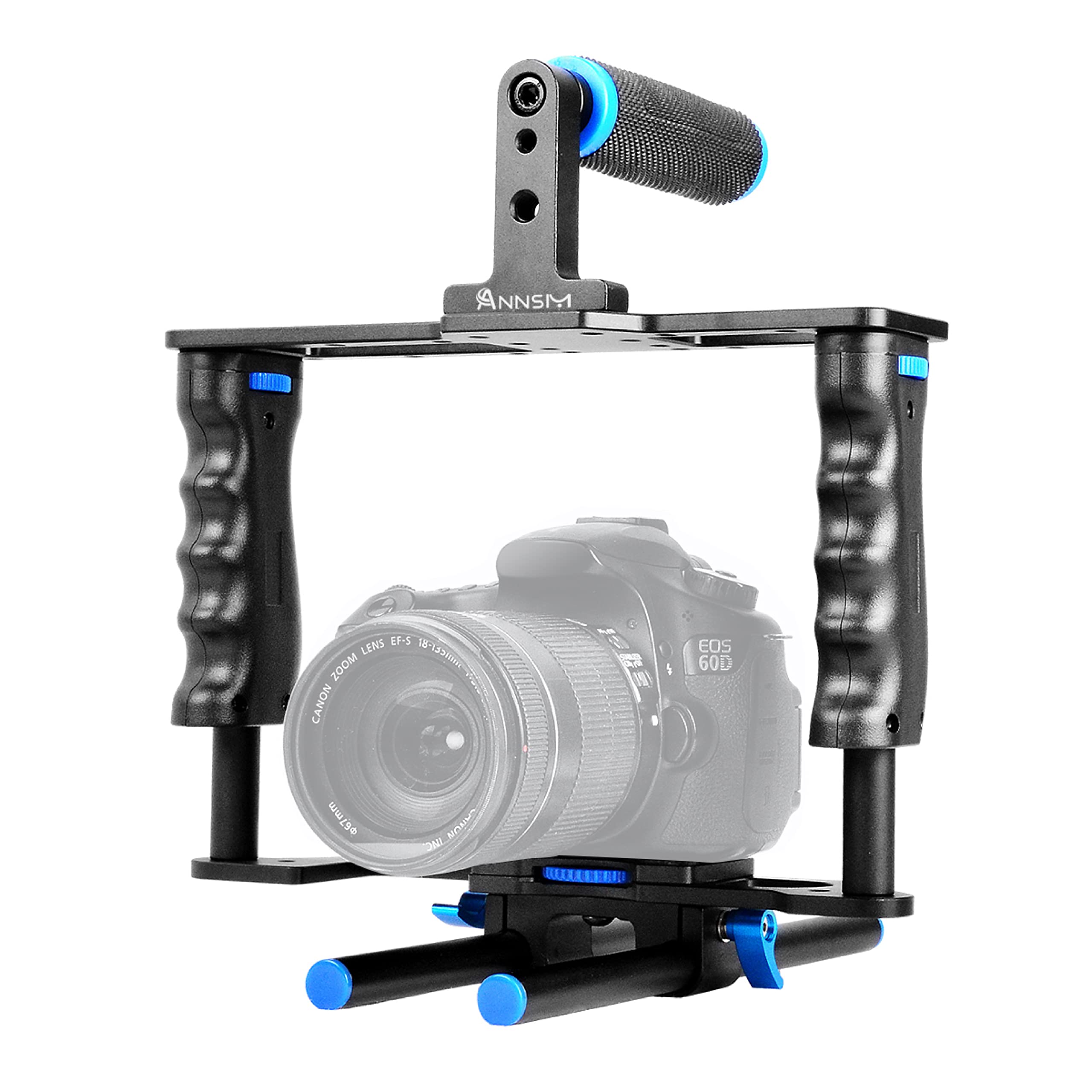 Annsm Camera Cage Aluminum Movie Filmmaking Video Rig With Top Handle/Dual Side Grips/And Std 15Mm Rail Rods For Canon Eos R5C R5 R6 Sony A7 Series A6600 Nikon
