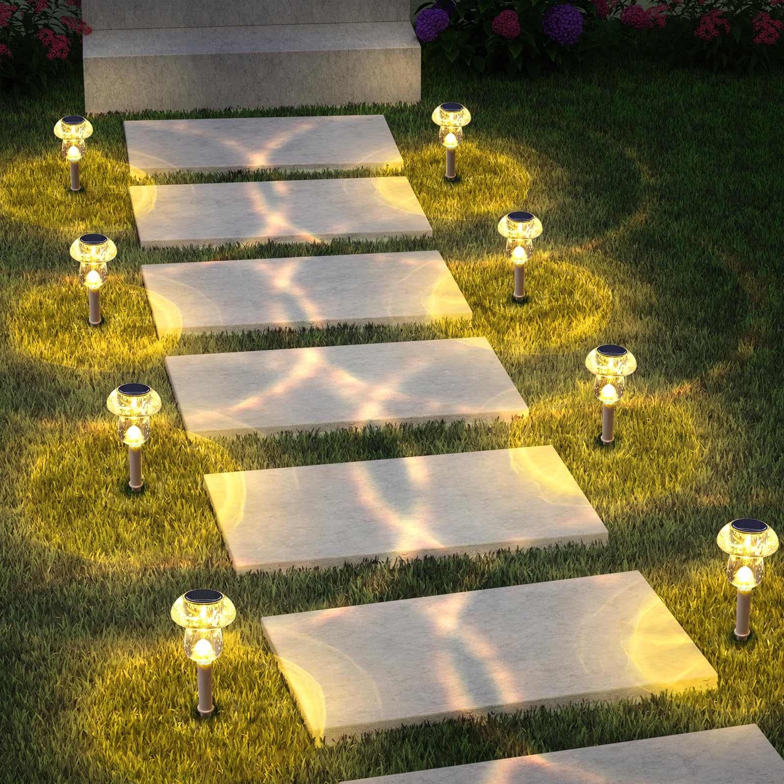Eyrosa Solar Outdoor Lights, 16 Pack Waterproof Solar Mushroom Lights For Garden Yard Pathway Path Walkway Driveway Lawn Landscape Outside Decor(Warm White)