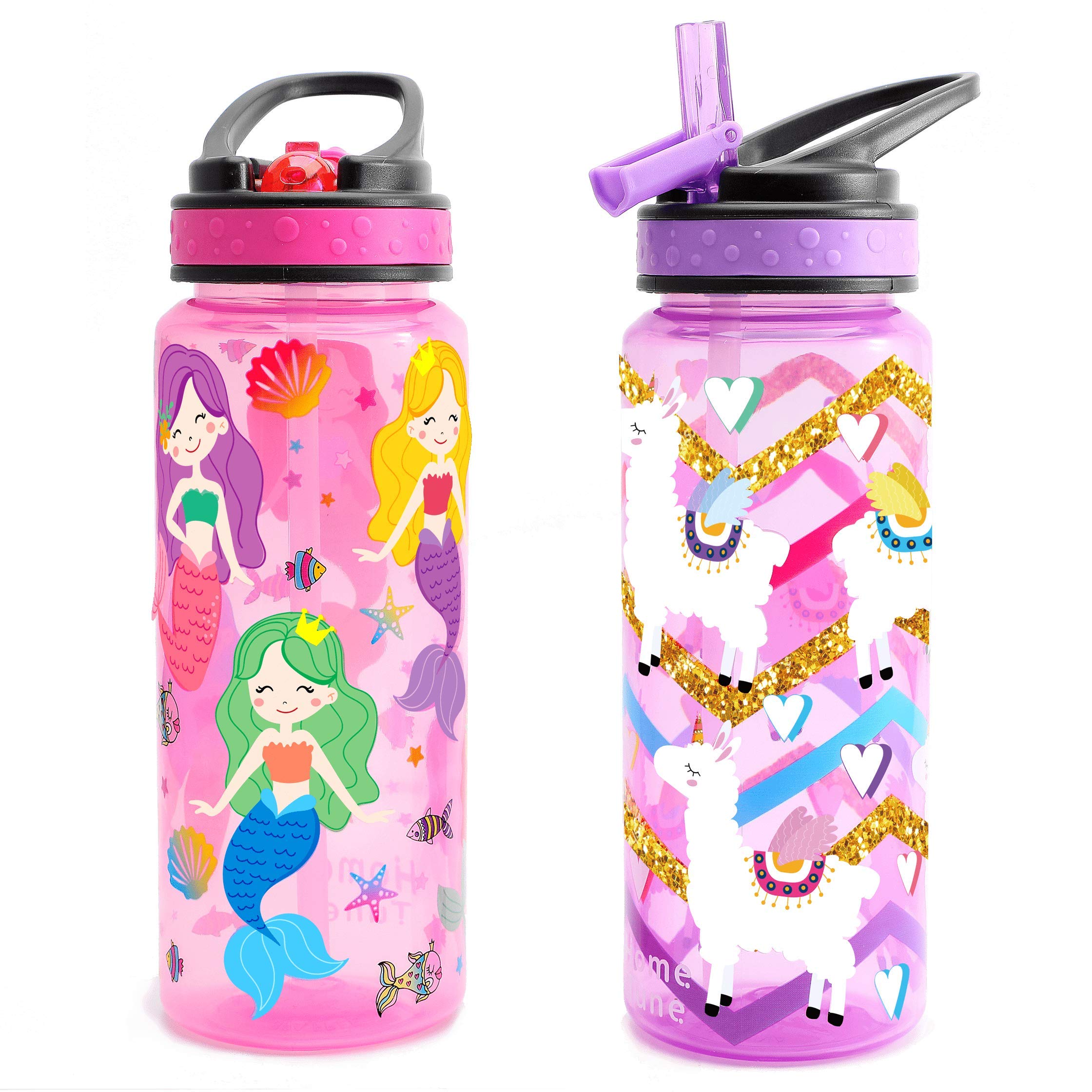 Home Tune 23Oz Kids Water Drinking Bottle 2 Pack -, Flip Straw Lid Cap, Lightweight, Carry