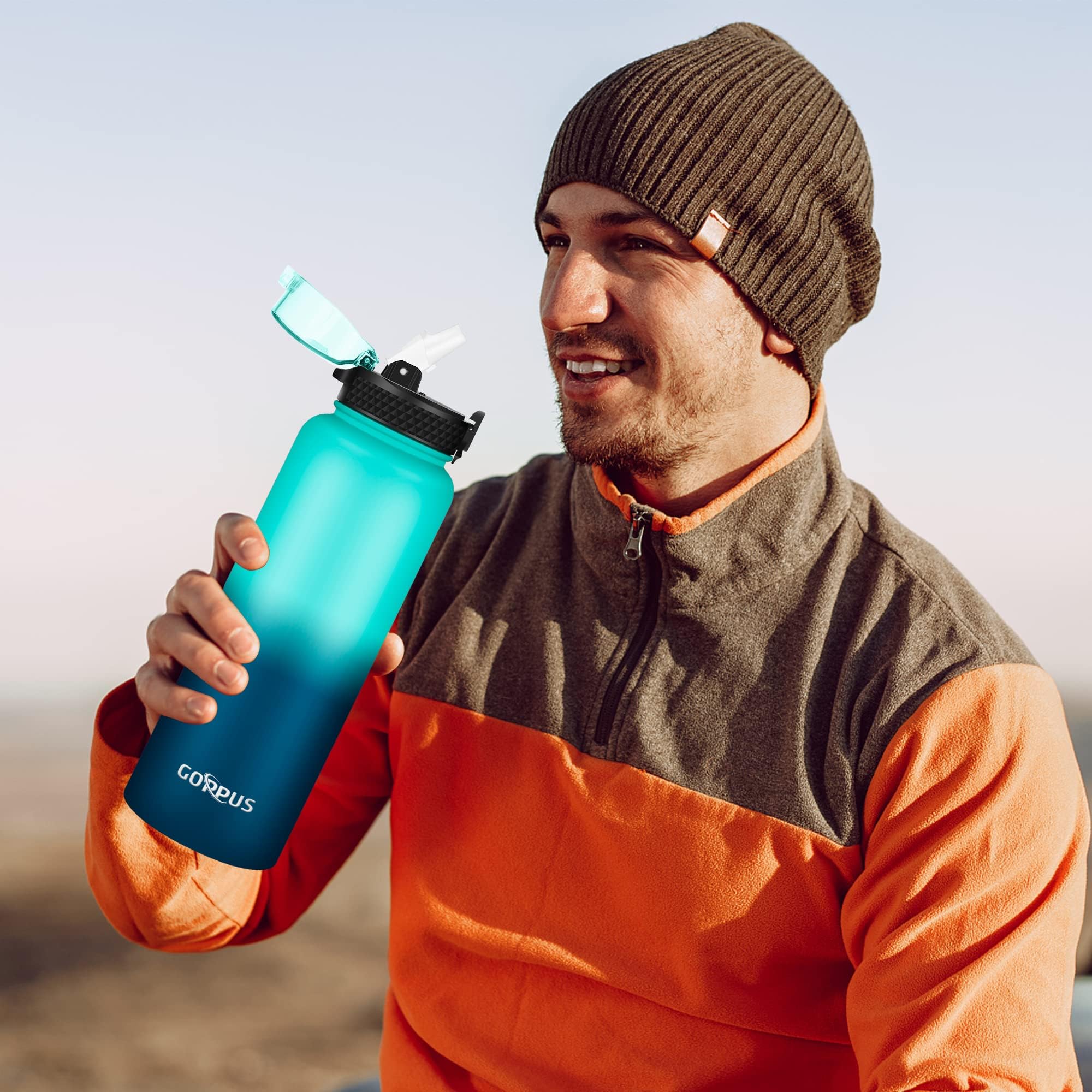Goppus 40 Oz Insulated Water Bottle With Straw Lid Stainless Steel Sports Water Cup Flask Wide