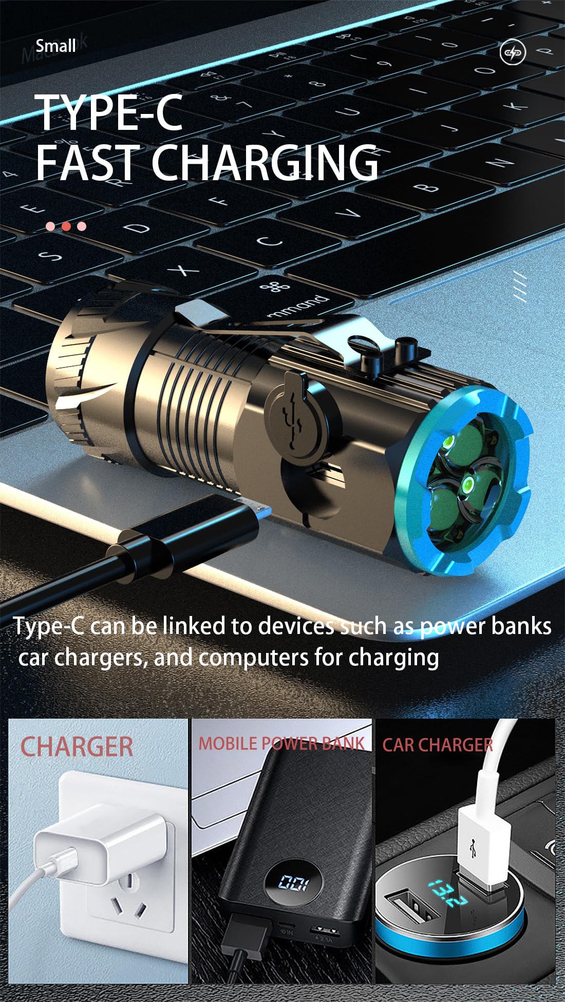 E-Shidai 2Pcs Solar Rechargeable Flashlight And Mini Multifunction Rechargeable Multi Function 1000 Lumens Flashlight With Emergency Strobe Light And 1200 Mah Battery.