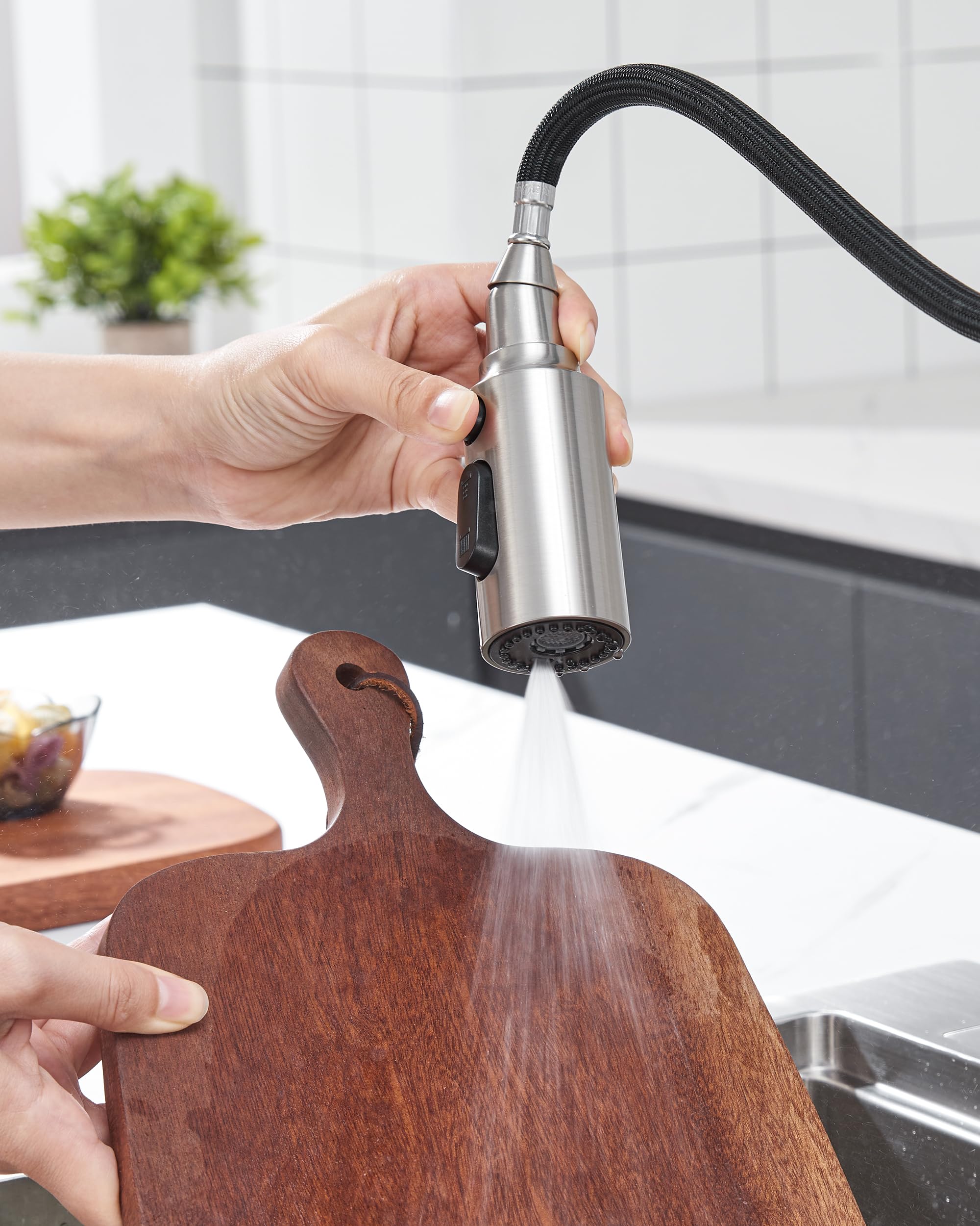 Heisok Kitchen Faucet Spray Head Replacement, Pull Down Faucet Head Replacement With 15 Adapters, 3 Function Spray Nozzle For Kitchen Faucet, Replacement Pull Out Faucet Head, Brushed Nickel