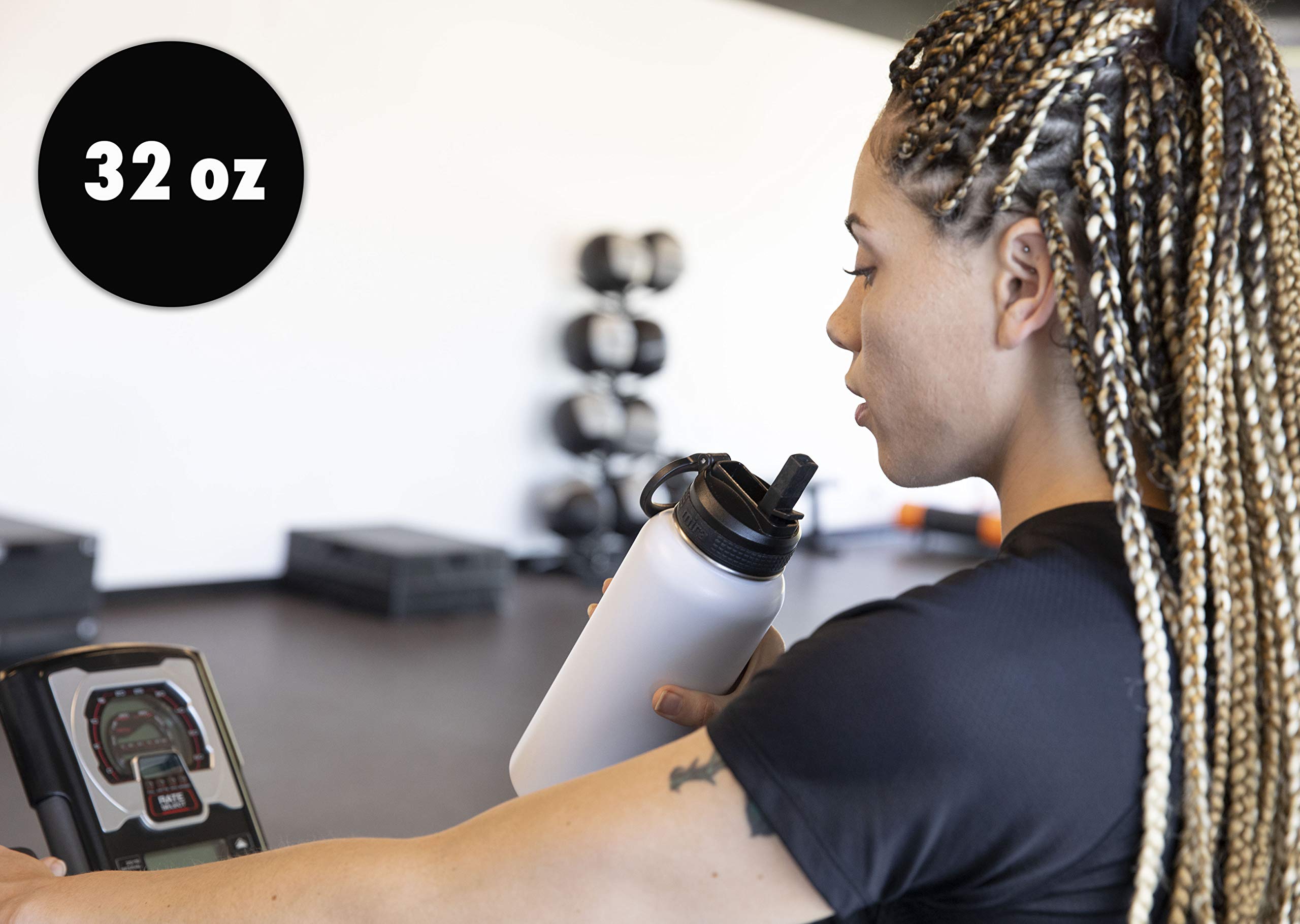 Mira 32 Oz Insulated Water Bottle - Stainless Steel Sports Flask With 2 Lids (Straw & Handle)