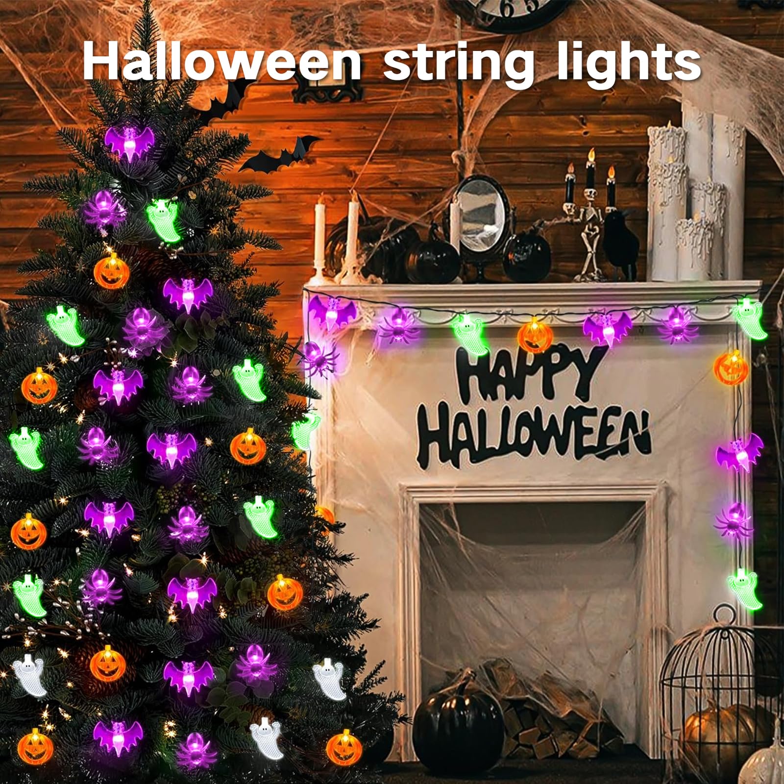Cyindzchwy Halloween Decoration Lights, 40Led Pumpkin Bat Ghost Battery Operated String Lights, 2 Lighting Modes Waterproof Halloween String Lights For Indoor Outdoor Garden Tree Patio Yard Party Decor