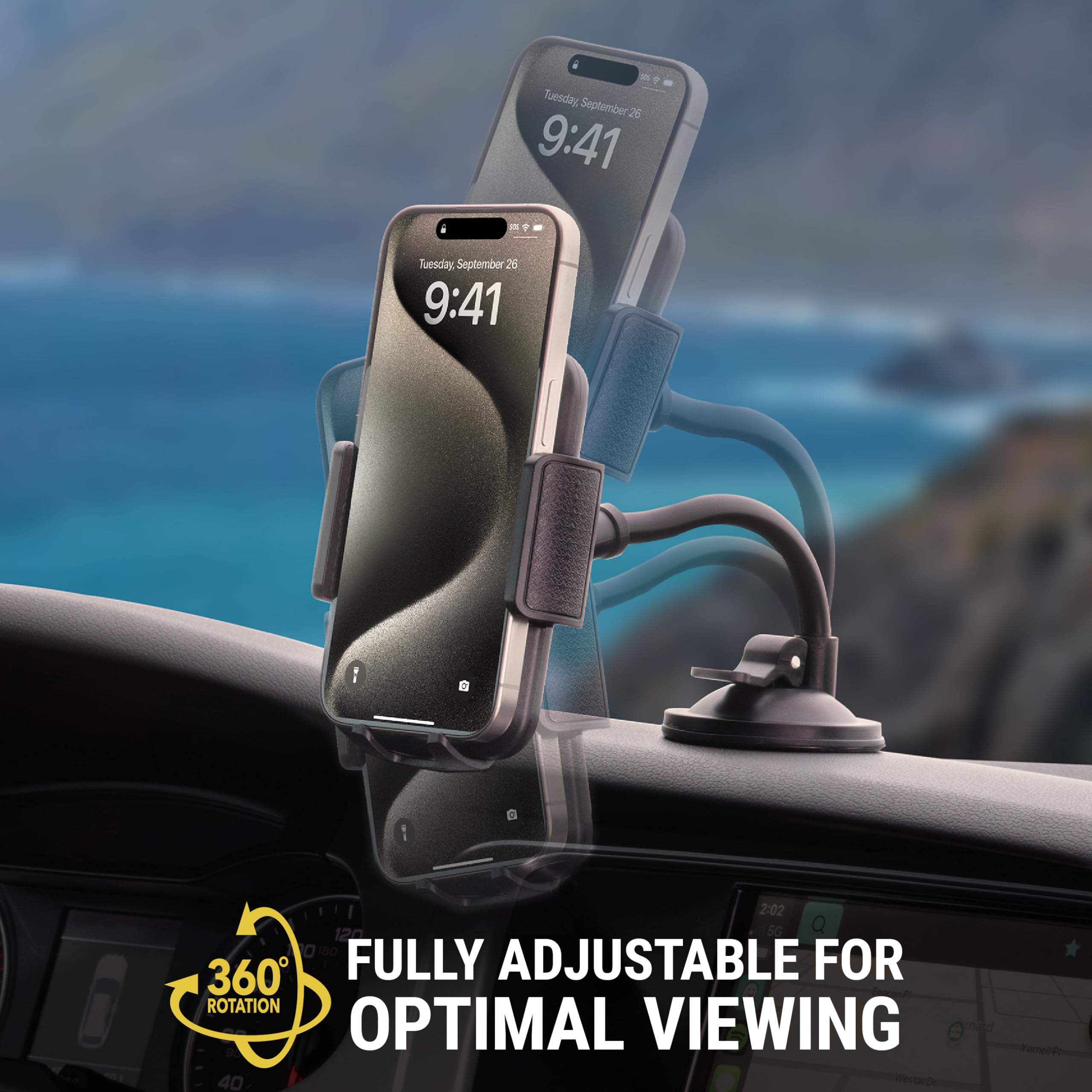 Scosche Suhvwdl-2Xces0 Universal Phone Mount, Rotatable Hands- Car Air Vent/Dashboard/Windshield Suction Cup Phone Holder Stand Compatible With Iphone 16/15/14/13/12 Series, Android (Pack Of 2)