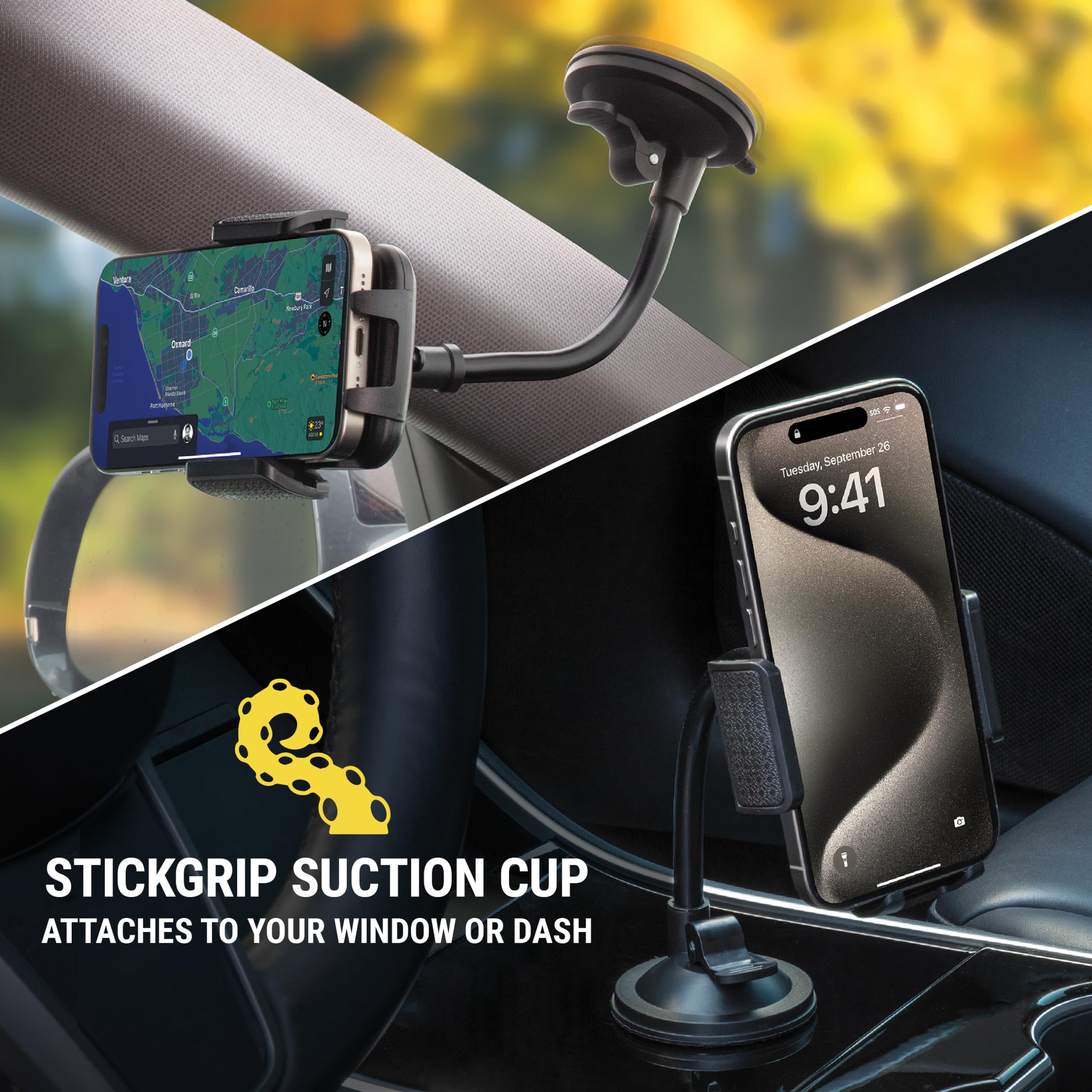 Scosche Suhvwdl-2Xces0 Universal Phone Mount, Rotatable Hands- Car Air Vent/Dashboard/Windshield Suction Cup Phone Holder Stand Compatible With Iphone 16/15/14/13/12 Series, Android (Pack Of 2)