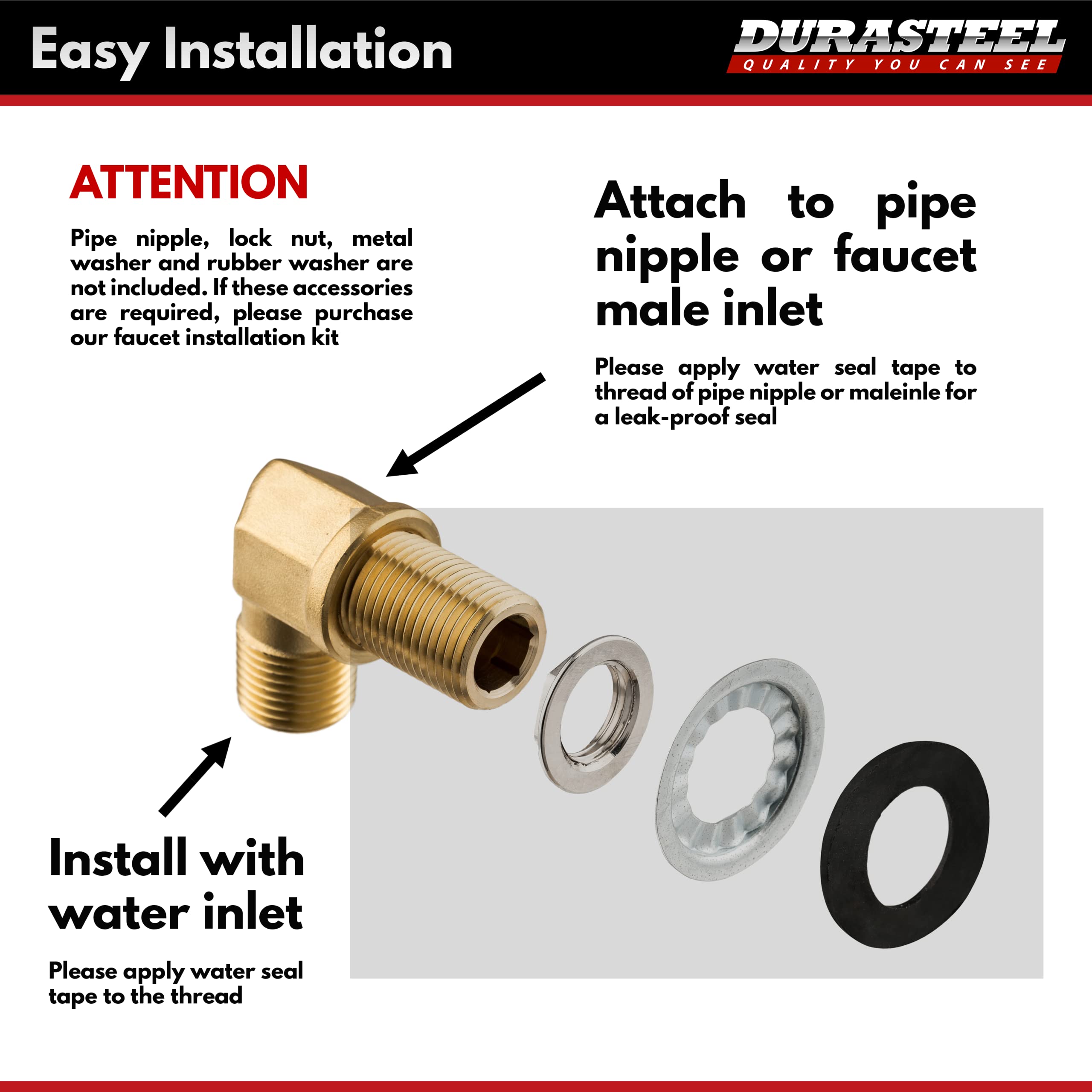 Durasteel Wall Mount Faucet 90-Degree Elbow - Commercial Kitchen No Lead Faucet Space Saving Backsplash Kit - 1/2" Ips Female X 1/2" Ips Male Brass Fitting, Pack Of 2