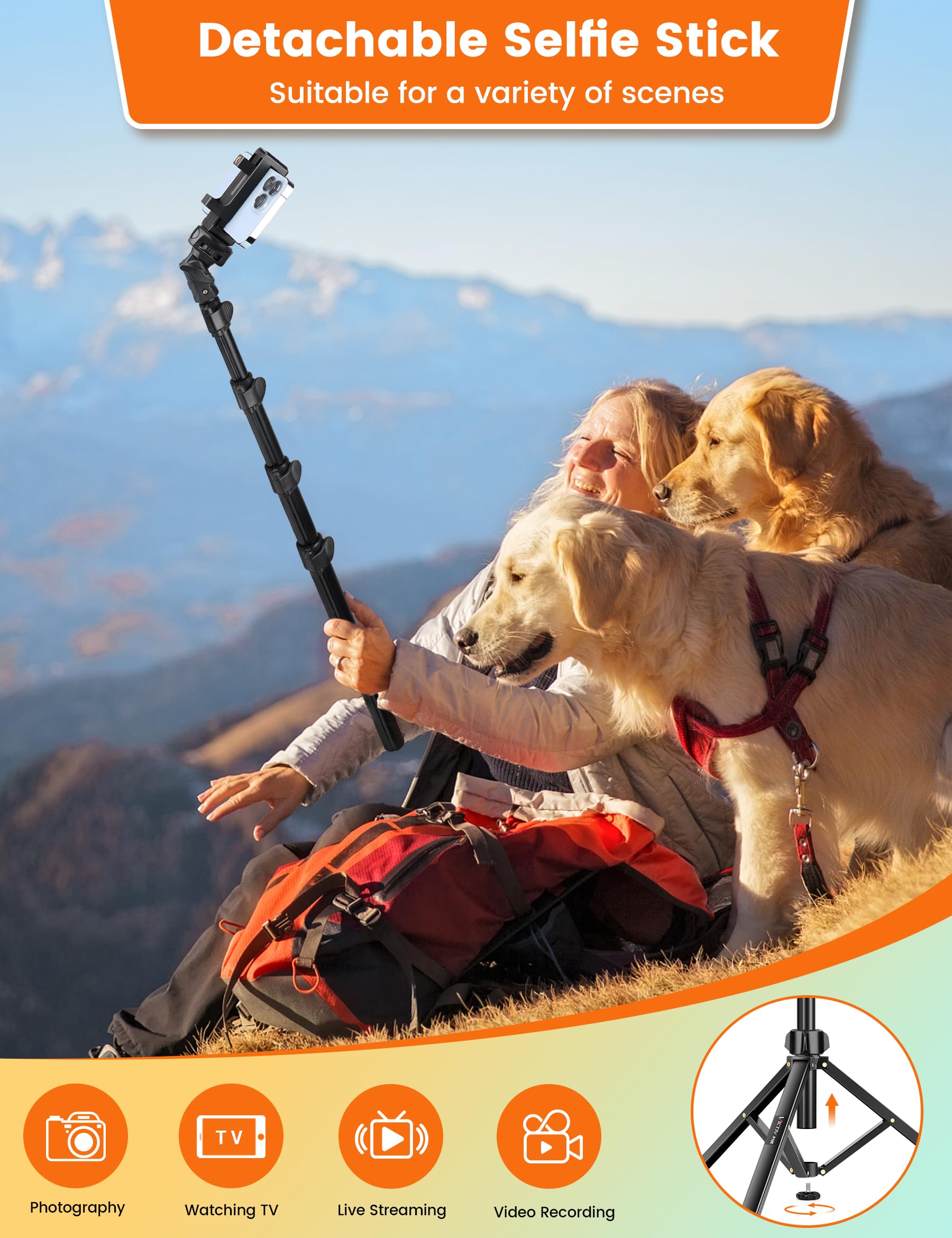 Victiv 69" Cellphone Tripod Stand For Phone & Camera, Portable Tripod For Iphone With Remote Phone Holder, Selfie Stick For Smartphone, Compatible With Iphone/Android