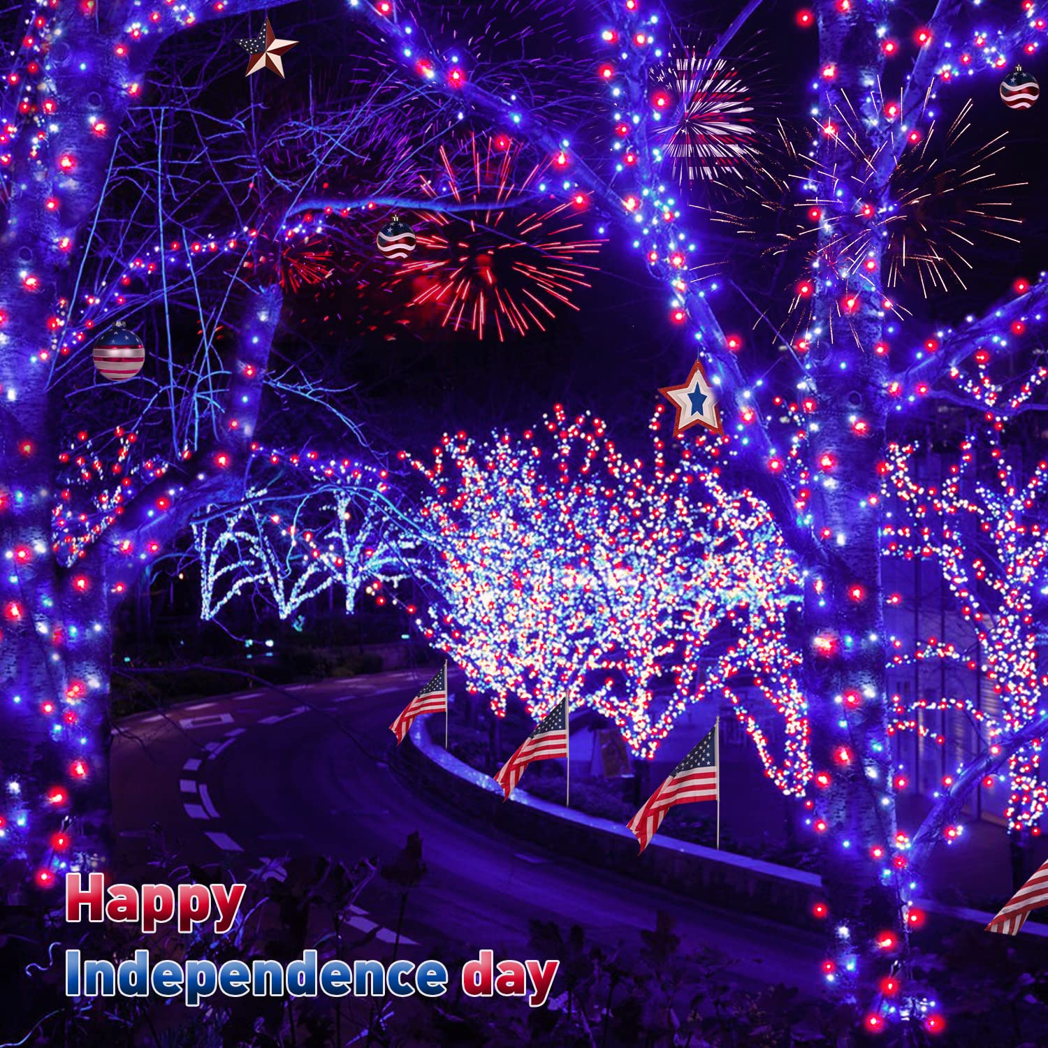 Jmexsuss 500 Led Red White And Blue Lights 4Th Of July Decorations, 173Ft 8 Modes 4Th Of July Lights Outdoor, Waterproof Patriotic String Light Plug In For Memorial Day Independence Day Holiday Decor
