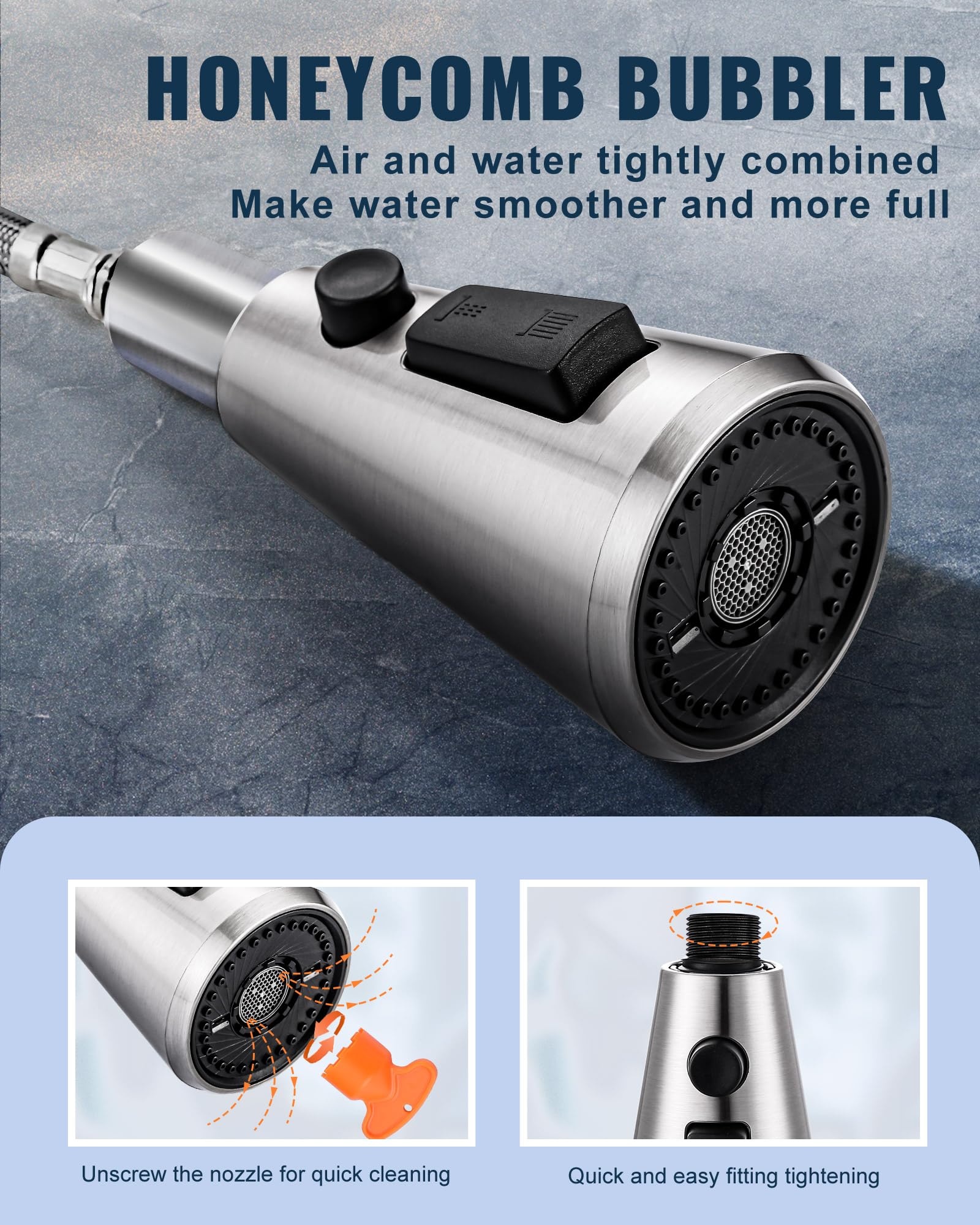 Aleasha Pull Down Spray Head For Kitchen Faucet,3-Function Sink Spray Nozzle With 9 Adapters,Kitchen Faucet Head Replacement Compatible With Moen,American Standard Faucets,Brushed Nickel