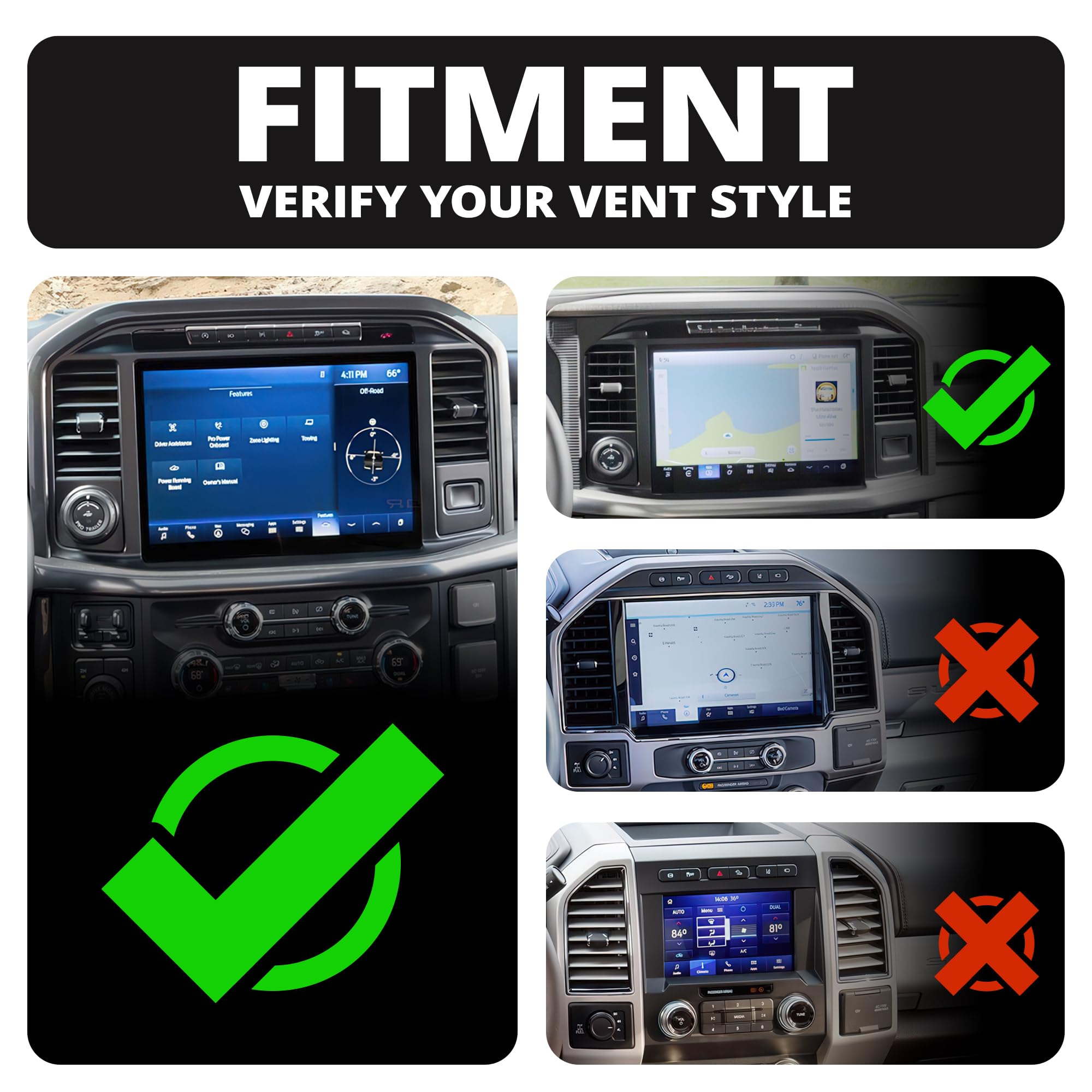 Tackform Link Vent Mount Magnetic Phone Holder - Compatible With '21-'25 Ford F150 & Raptor, '23-'25 Ford Super Duty  Aluminum Base  Short Reach  Not Compatible With Magsafe