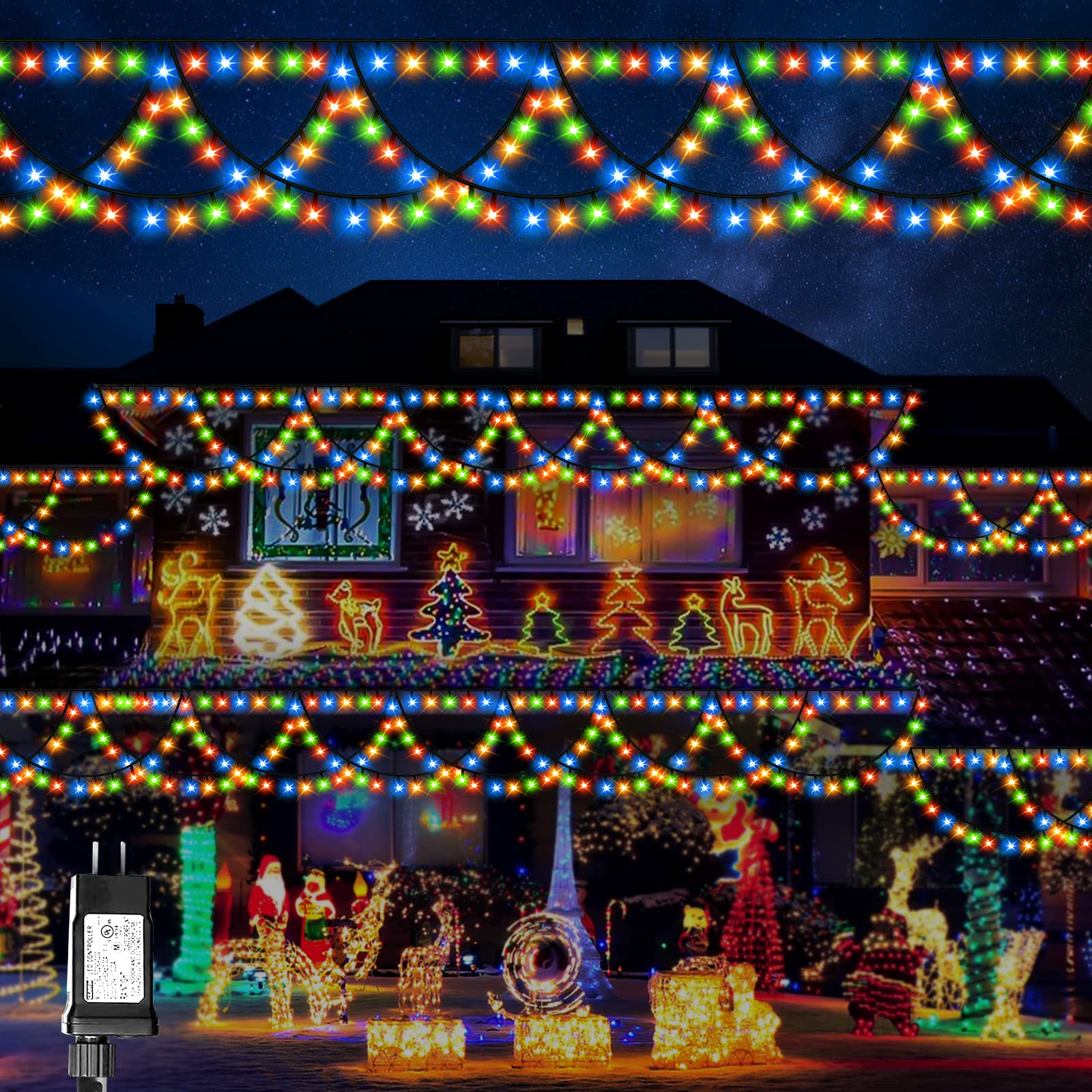 Mzd8391 40Ft 380 Led Christmas Icicle Lights, Outdoor Indoor Waterproof, End To End Connect, Multicolor String Lights For Christmas Decorations