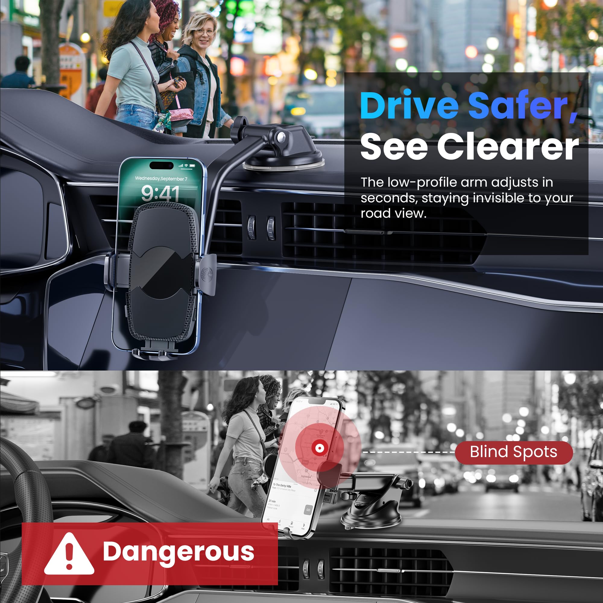 Tuorl Car Phone Holder, Universal Phone Mount For Car Dashboard&Windshield&Air Vent,Super Suction Dash Cellphone Car Mount Stand For Iphone 16/15/14/13/12/11 Pro Max, Samsung & Android Smartphones