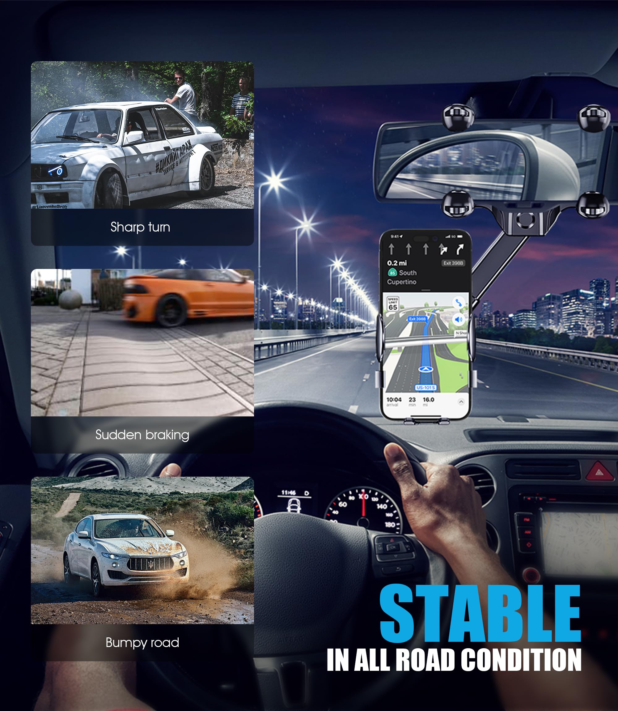 Seltureone Rear View Mirror Phone Holder, 360° Rotatable And Retractable Car Phone Holder Universal Rearview Car Phone Mount For All Mobile Phones