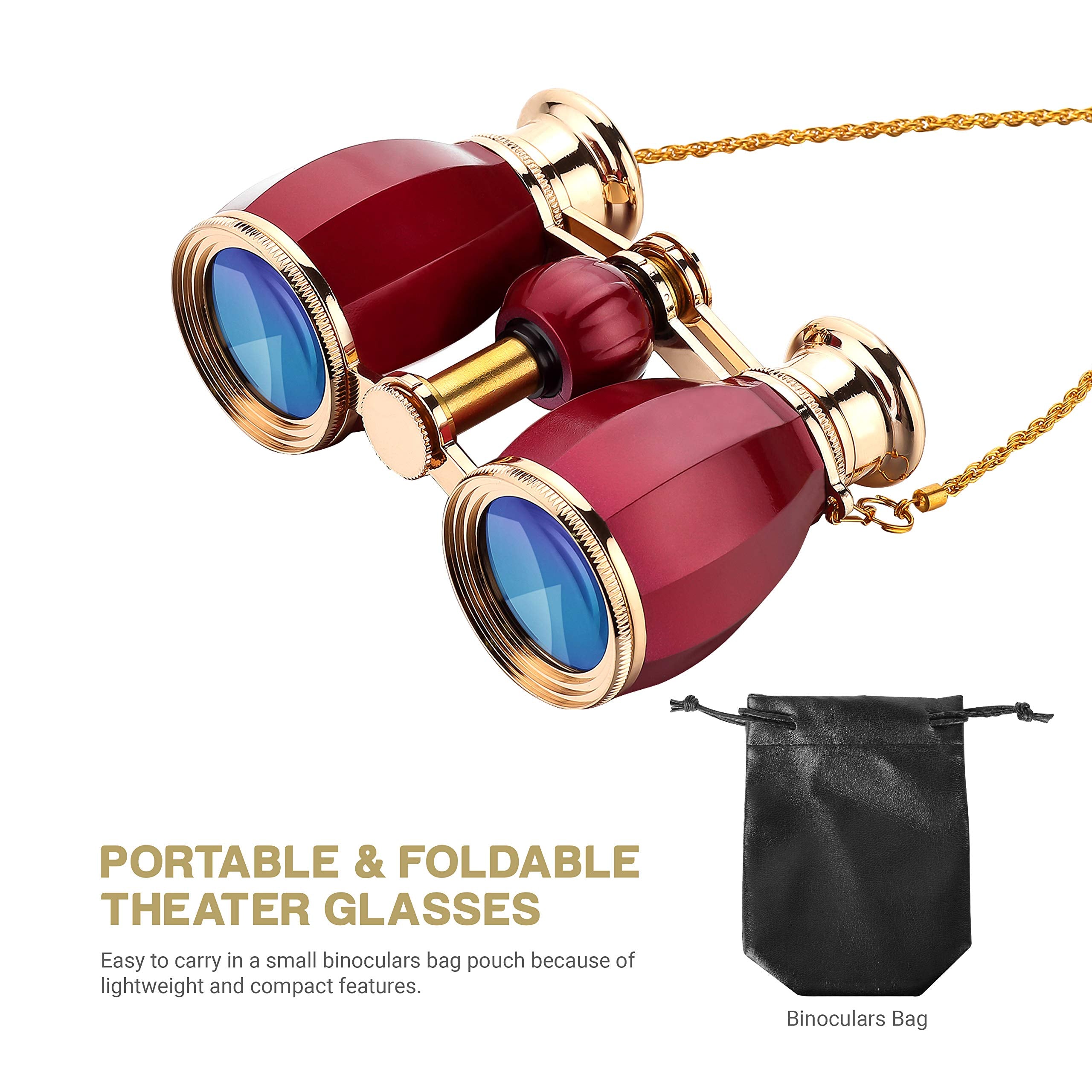 Esslnb Opera Glasses - 4X30Mm Compact Binoculars For Women & Adults - Theater & Concerts - Antique Design With Case & Removable Chain