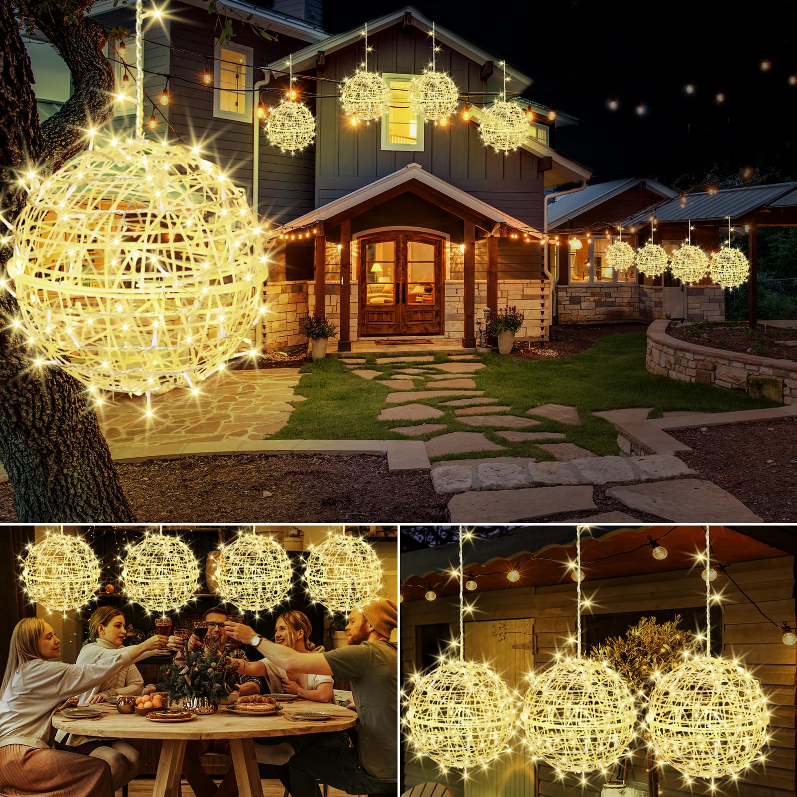 Jnoec Outdoor Balls Lights Hanging Tree Garden Lights - 4 Pack 11.8" Sphere Lights With Plug In Globe Lights Trees Garden Lights For Party Wedding Yard Garden Porch Patio Decoration(Warm White)