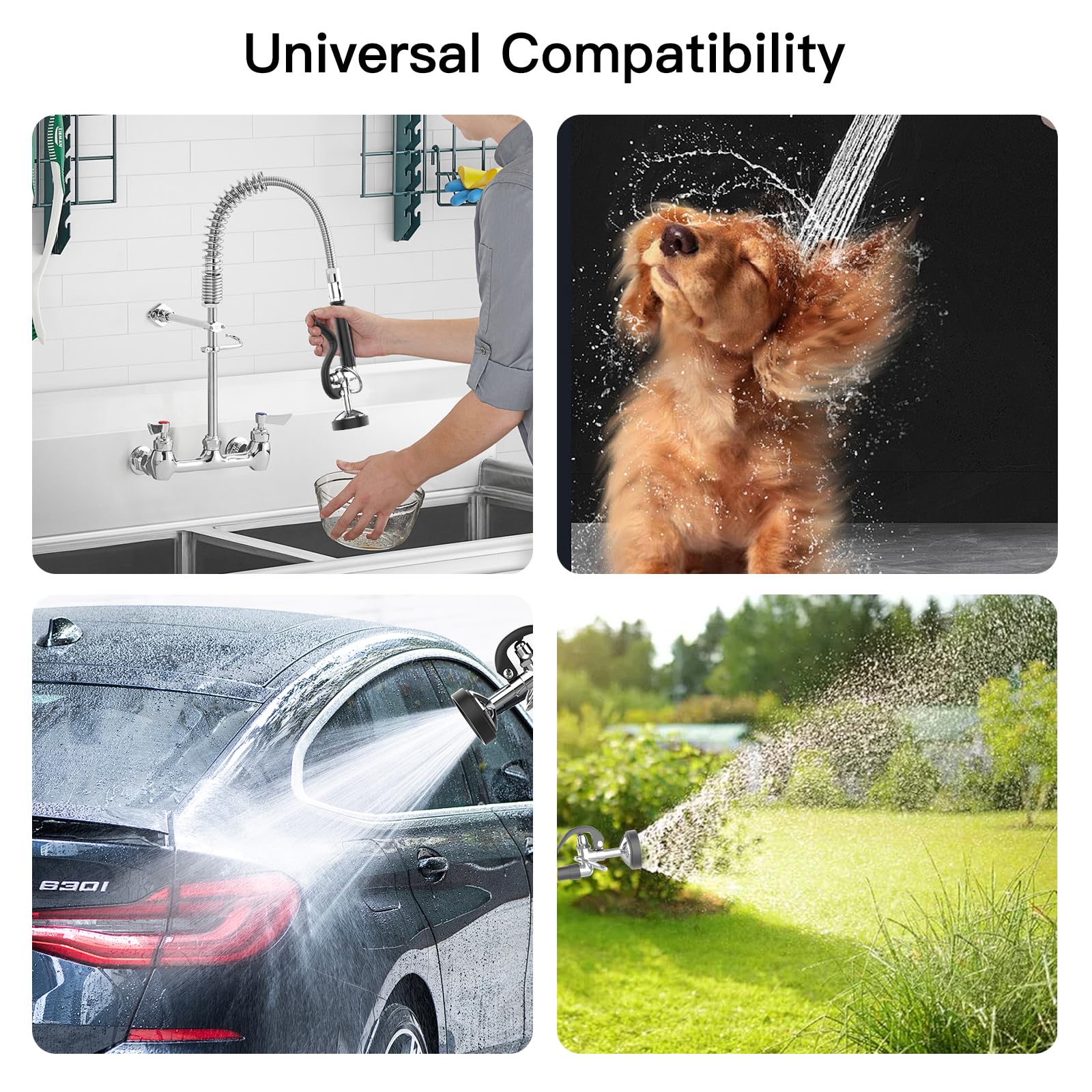 Cwm Pre Rinse Sprayer Assembly: Commercial Sink Sprayer With 45” Flexble Stainless Steel Hose - High Pressure Pre Rinse Dish Spray Valve Nozzle Head Commerical Faucet Parts For Restaurants(Black)