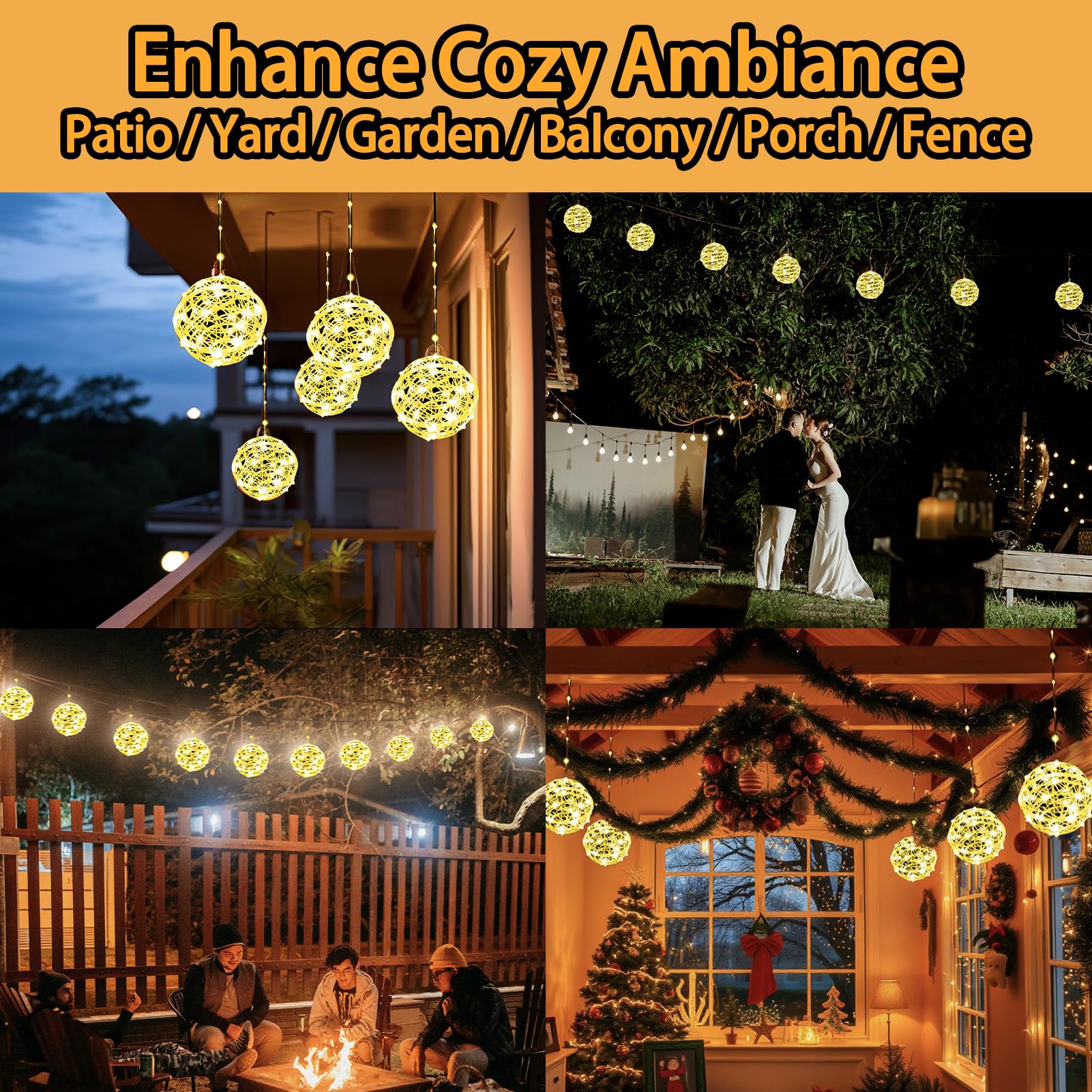 Wisegham Solar Christmas Ball Lights For Tree Outdoor, 5 Pack 200Led Globe Lights Waterproof, 8 Modes Solar Sphere String Lights Outside For Window Garden Yard Porch Wedding Party Decorations, Warm White