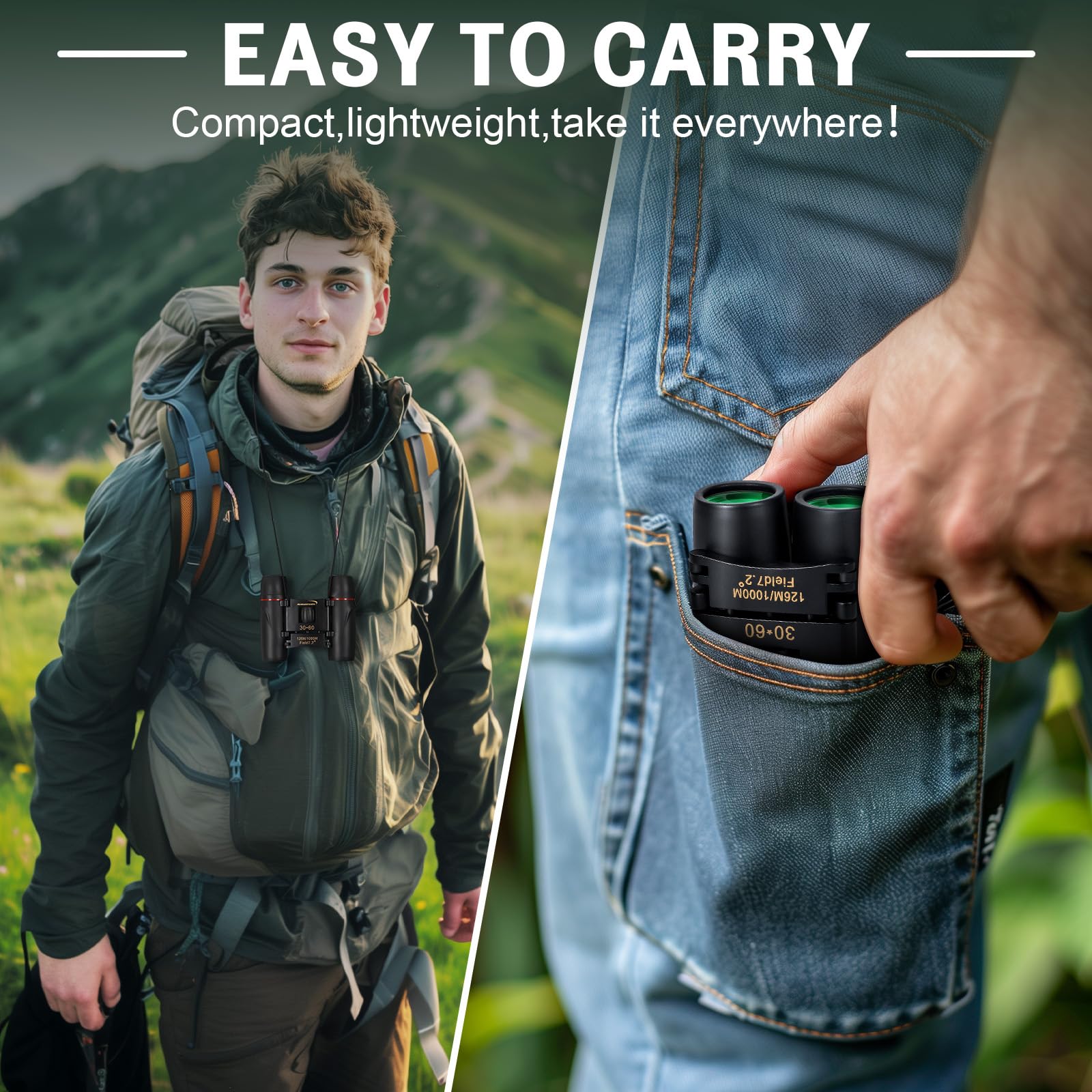 Aurosports 30X60 Small Binoculars For Adults Folding Bird Watching - Mini Compact Binocular For Kids High Power Easy Focus Binoculars For Travel Hunting