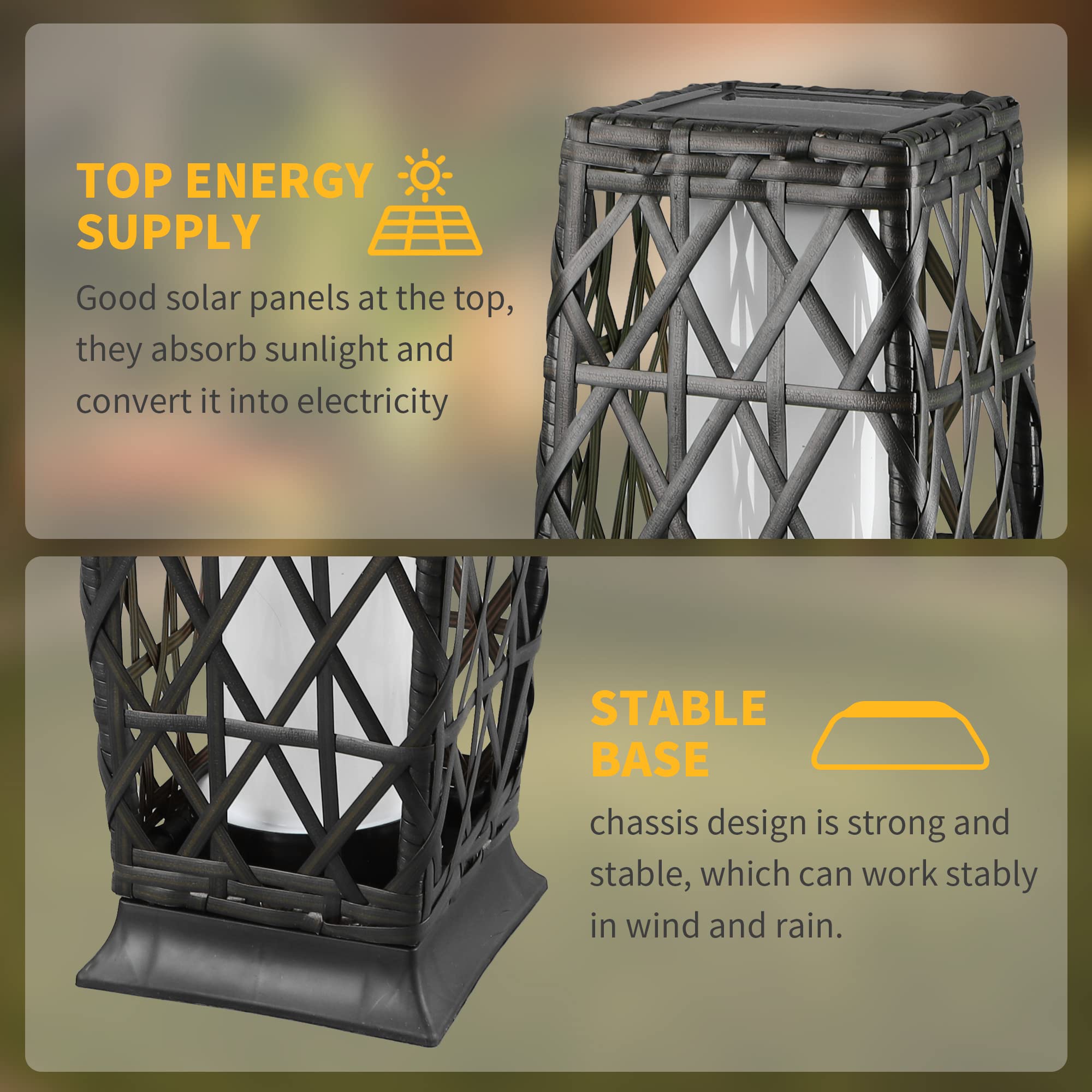 Olymsold Solar Floor Lamp,Outdoor Floor Lamp,Solar Lanterns Outdoor Waterproof,Solar Powered Resin Wicker Outdoor Solar Lamp,Weather-Resistant Rattan Deck Light For Porch, Garden,Patio,Deck