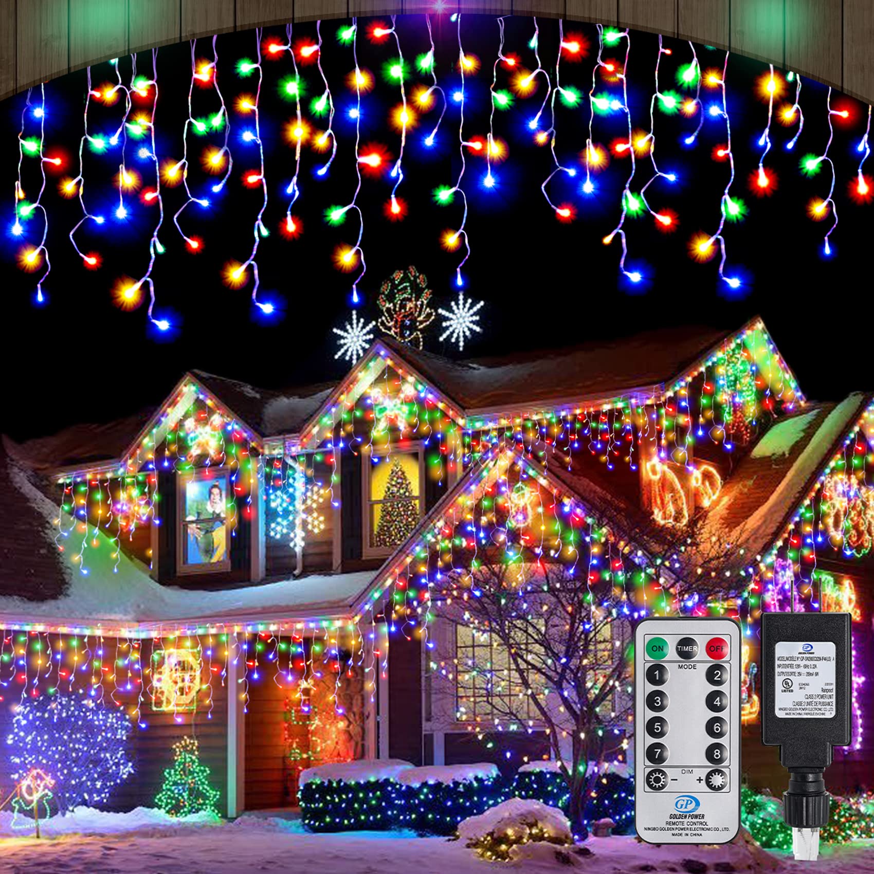 Yiylunneo Christmas Icicle Lights Outdoor,640 Led 65.6 Ft 8 Modes With Remote Control, Curtain Fairy String Lights For Christmas Decorations Holiday Wedding Party Eaves Window Yard Indoor (Multicolor)