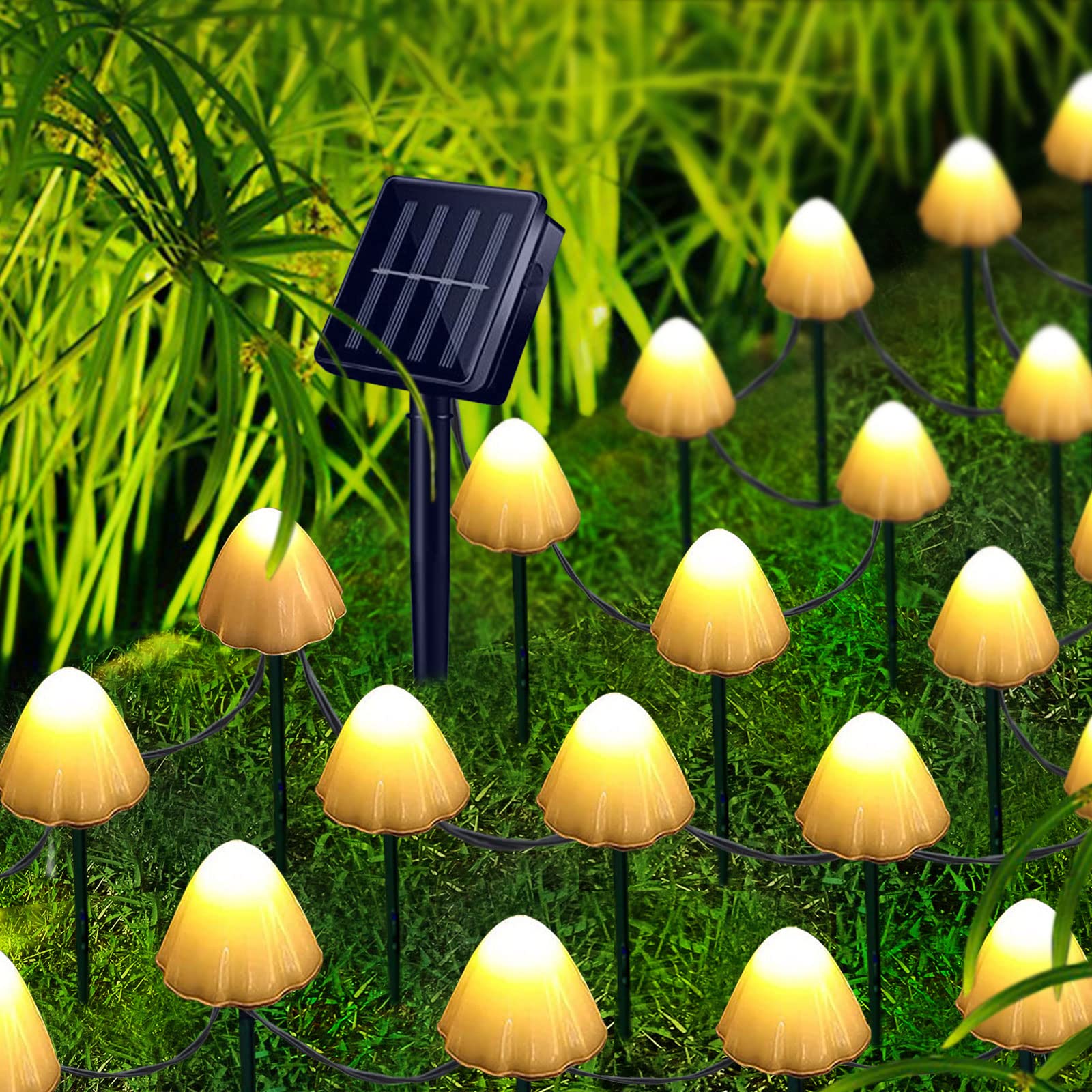 T4U888 30 Pcs Mushroom Solar Lights, 8 Modes Outdoor Fairy Lights With 800Mah Battery Waterproof Garden Light For Backyard Wedding Christmas Party(Warm White)