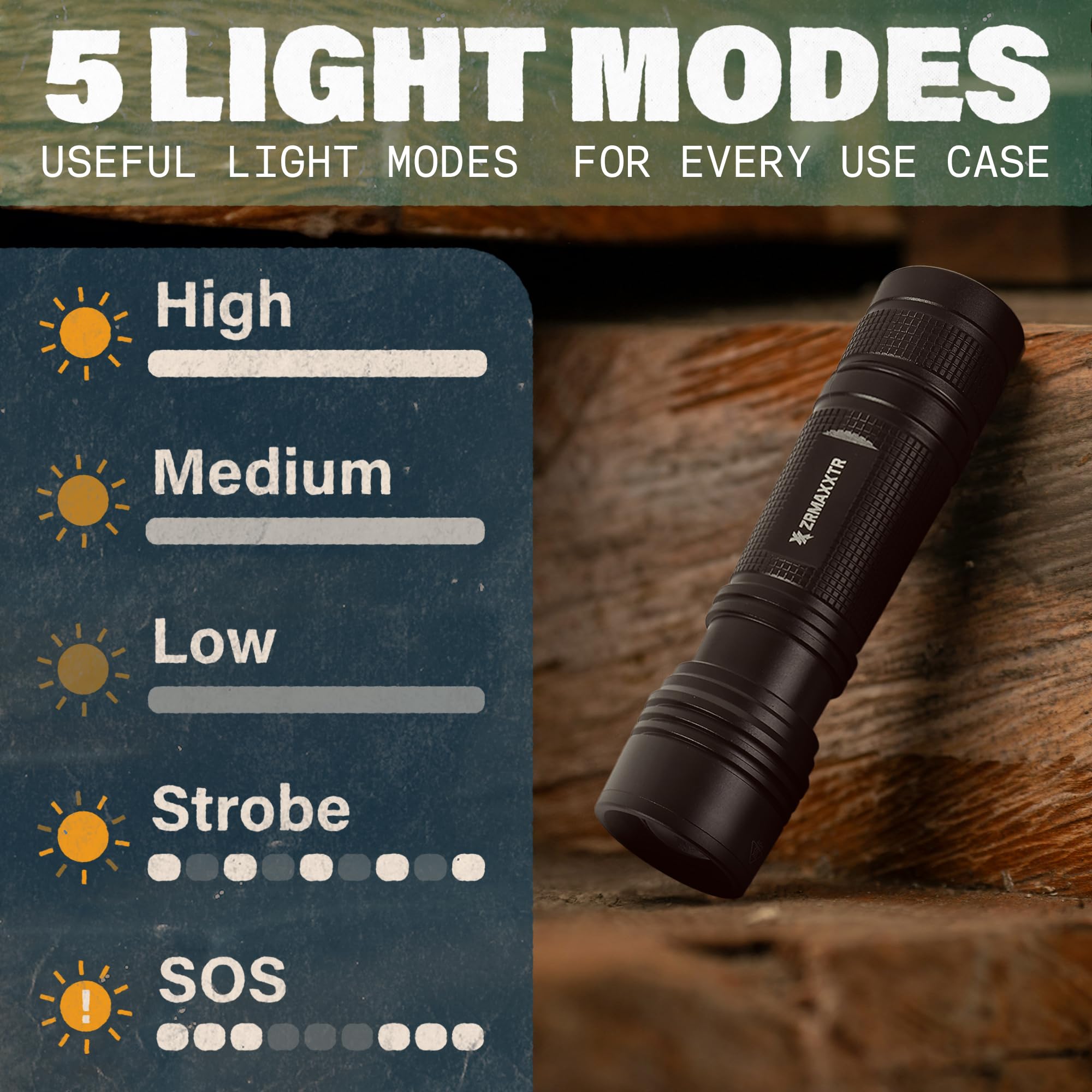 Zrmaxxtr Tactical Led Flashlight 2 Pack - Our Tactical Flashlight Features Shock & Water Resistance - Experience 5 Versatile Modes And Precision Focus With Our Zoomable Lens